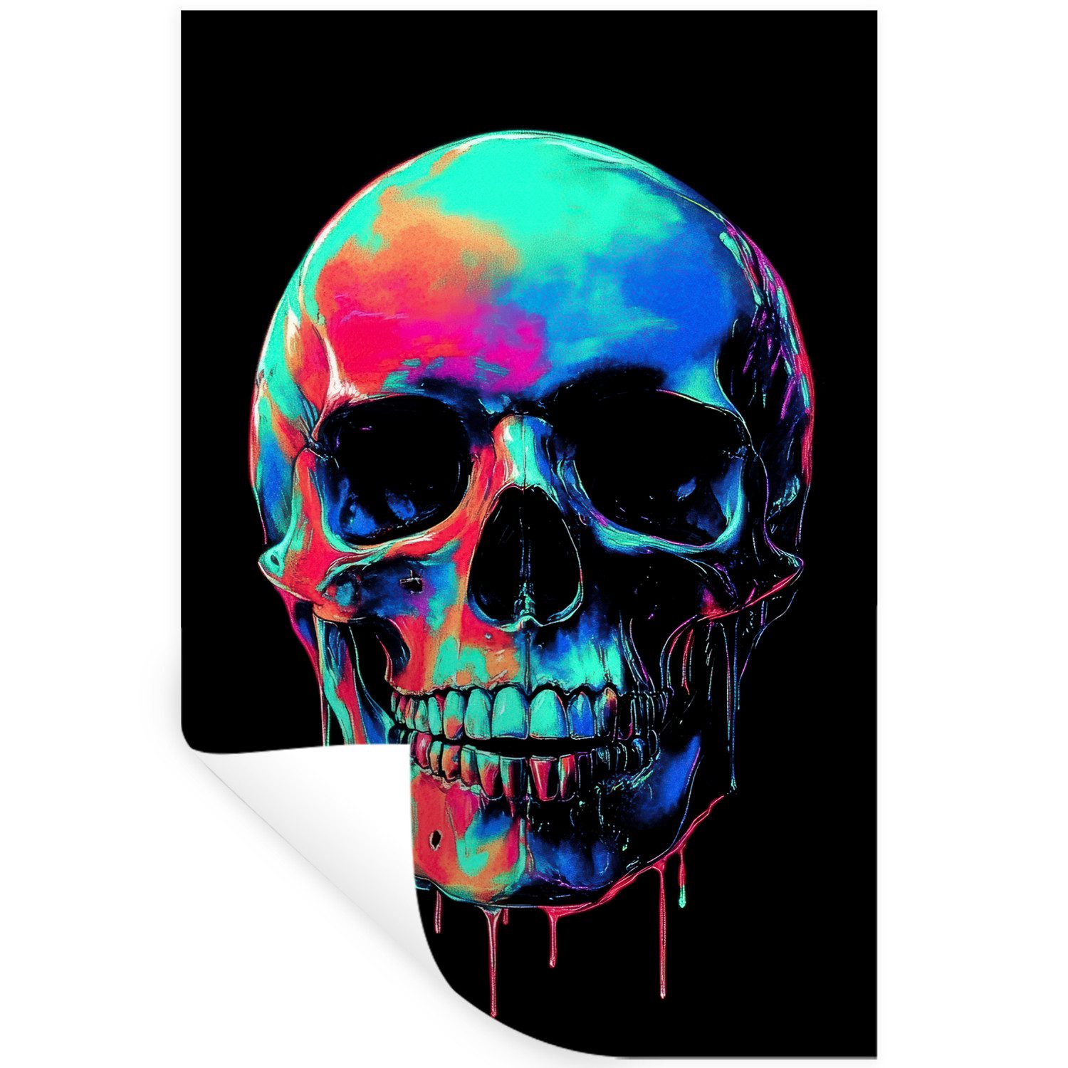 MuchoWow Wandsticker Totenkopf - Graffiti - Blau - Farbenfroh (1 St), Wandaufkleber, Selbstklebend, Wohnzimmer, 20x30 cm