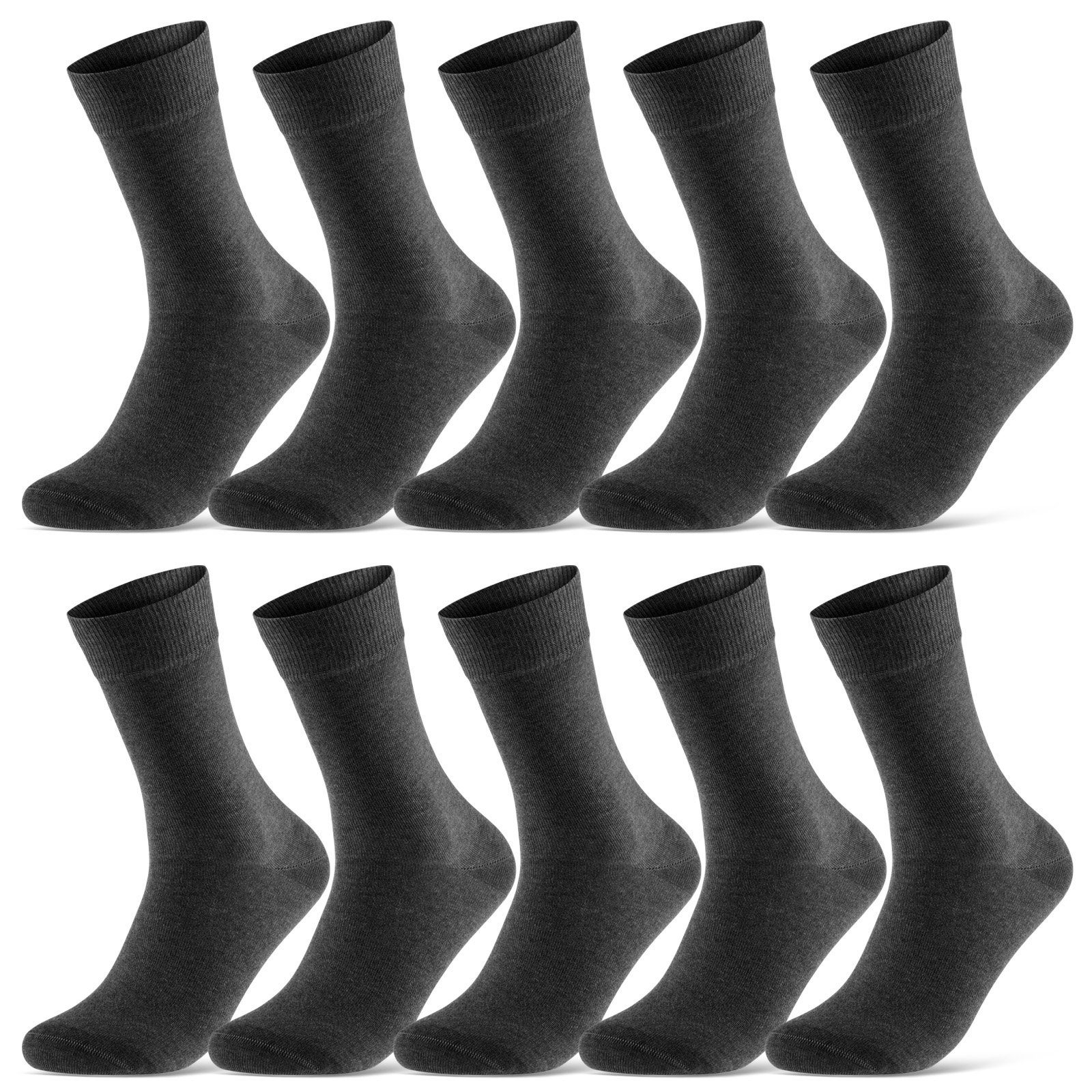 sockenkauf24 Socken 10 Paar Damen & Herren Socken Business Socken Baumwolle (Anthrazit, 39-42) mit Komfortbund (Basicline) - 70201T WP | Lange Socken