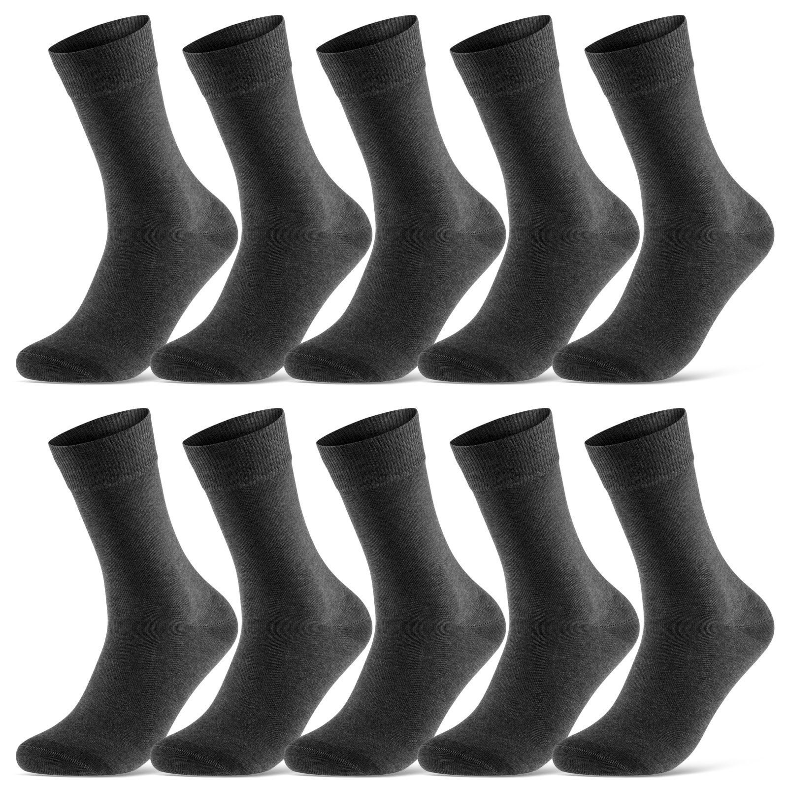 sockenkauf24 Socken 10 Paar Damen & Herren Socken Business Socken Baumwolle (Anthrazit, 39-42) mit Komfortbund (Basicline)