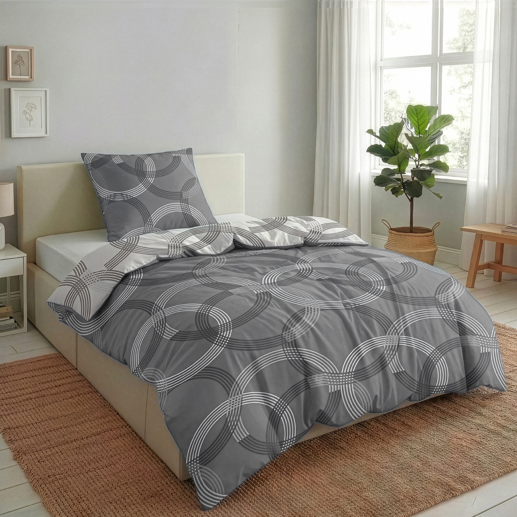Malika Bettwäsche 155x220 + 80x80 cm atmungsaktiver Baummwoll Renforce Bettbezug, Renforce Baumwolle, 2 teilig, Für Allergiker geeignet, pflegeleicht, angenehm weicher Stoff