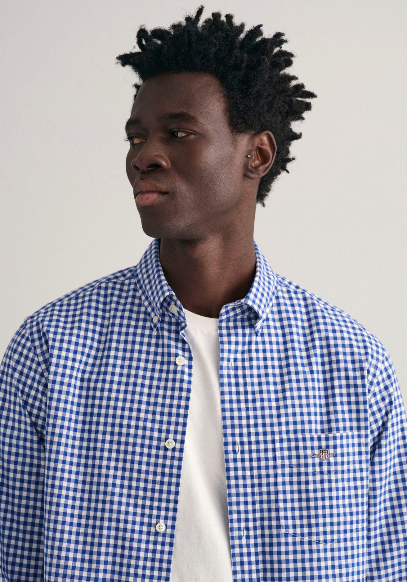 Gant mit SHIRT Brust REG GINGHAM college Langarmhemd auf blue POPLIN Logostickerei der