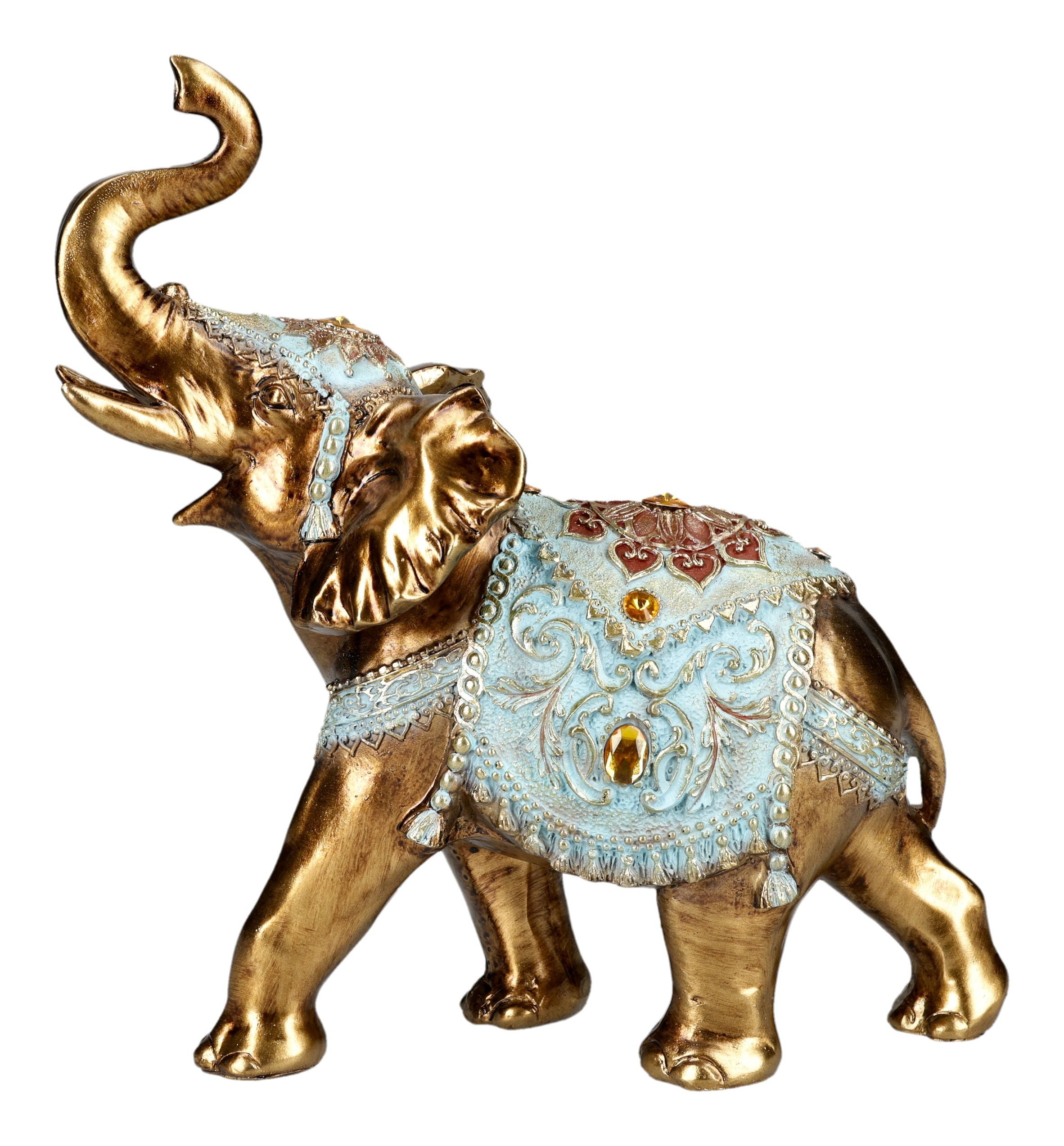 Figuren Shop GmbH Dekofigur Glückselefant Figur – Gold Dekofigur Statue mit Schmucksteinen 23 cm