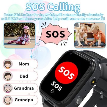 Ruopoem IP68 Wasserdichte Kamera Schulmodus Spiele Wecker, Smartwatch, mit GPS mit SIM, Kinder Uhr Anrufen mit WiFi Videoanrufen Familienchat