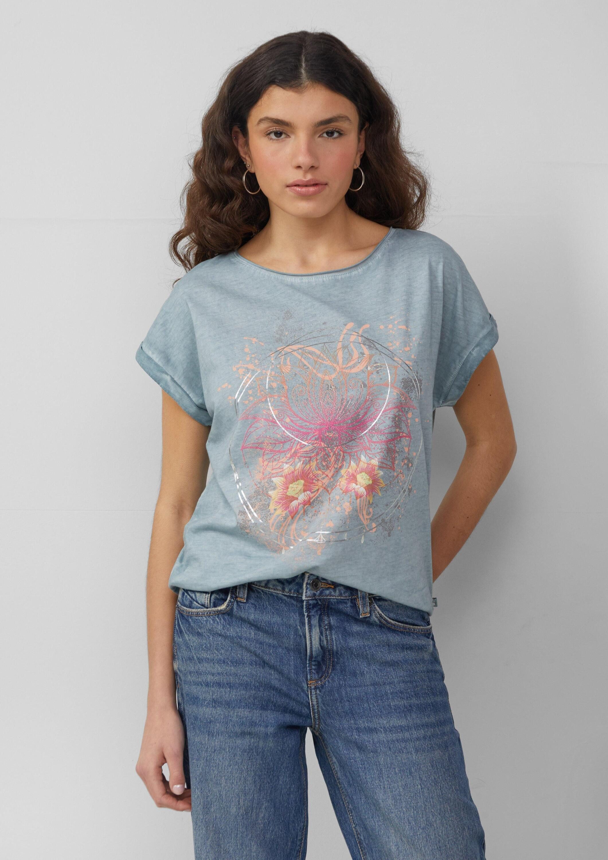 QS Kurzarmshirt T-Shirt Oversize-Shirt in gewaschener Optik mit Frontprint günstig online kaufen