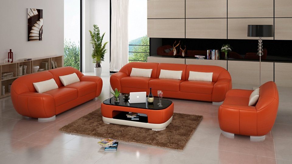 JVmoebel Sofa Schwarze Ledersofas Couch Sofagarnitur Eck Garnitur 3+2+1 Design, Made in Europe