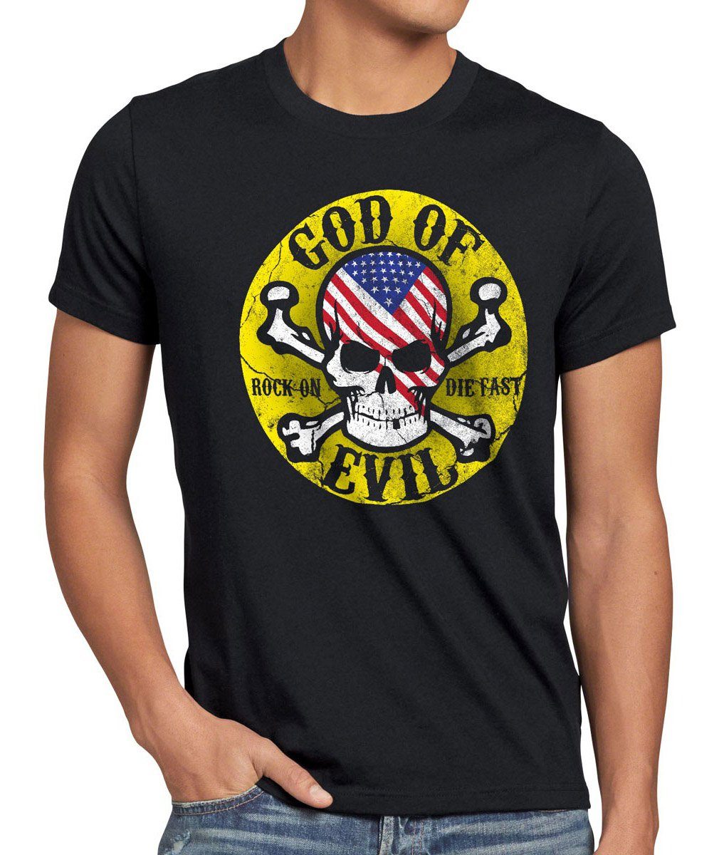 style3 Print-Shirt Herren T-Shirt God Evil Anarchy Totenkopf Sons Skull USA Flagge Flag United Rock