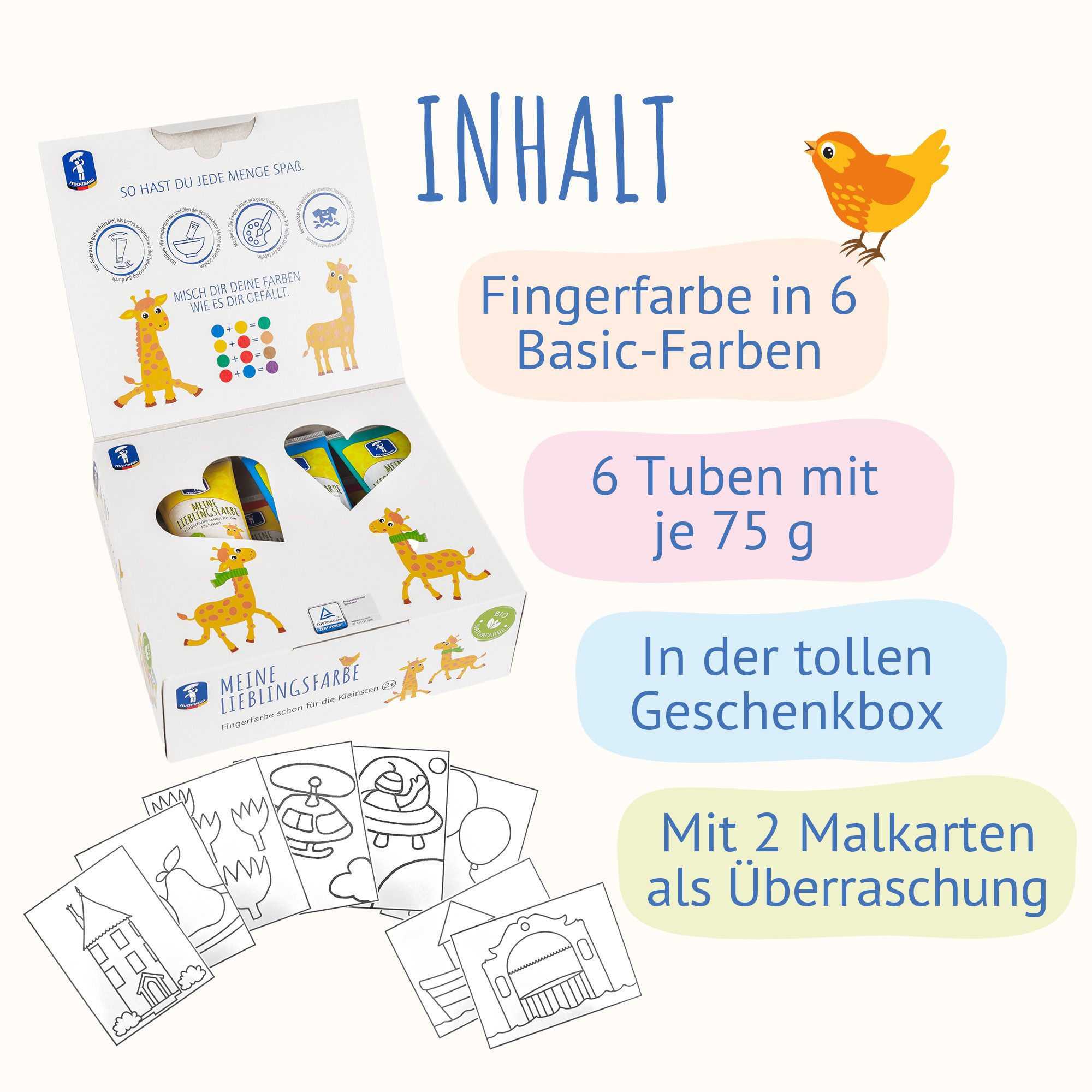 Feuchtmann Fingerfarbe MEINE LIEBLINGSFARBE Basic + Malkarten, sichere Naturfarbe auf Wasserbasis