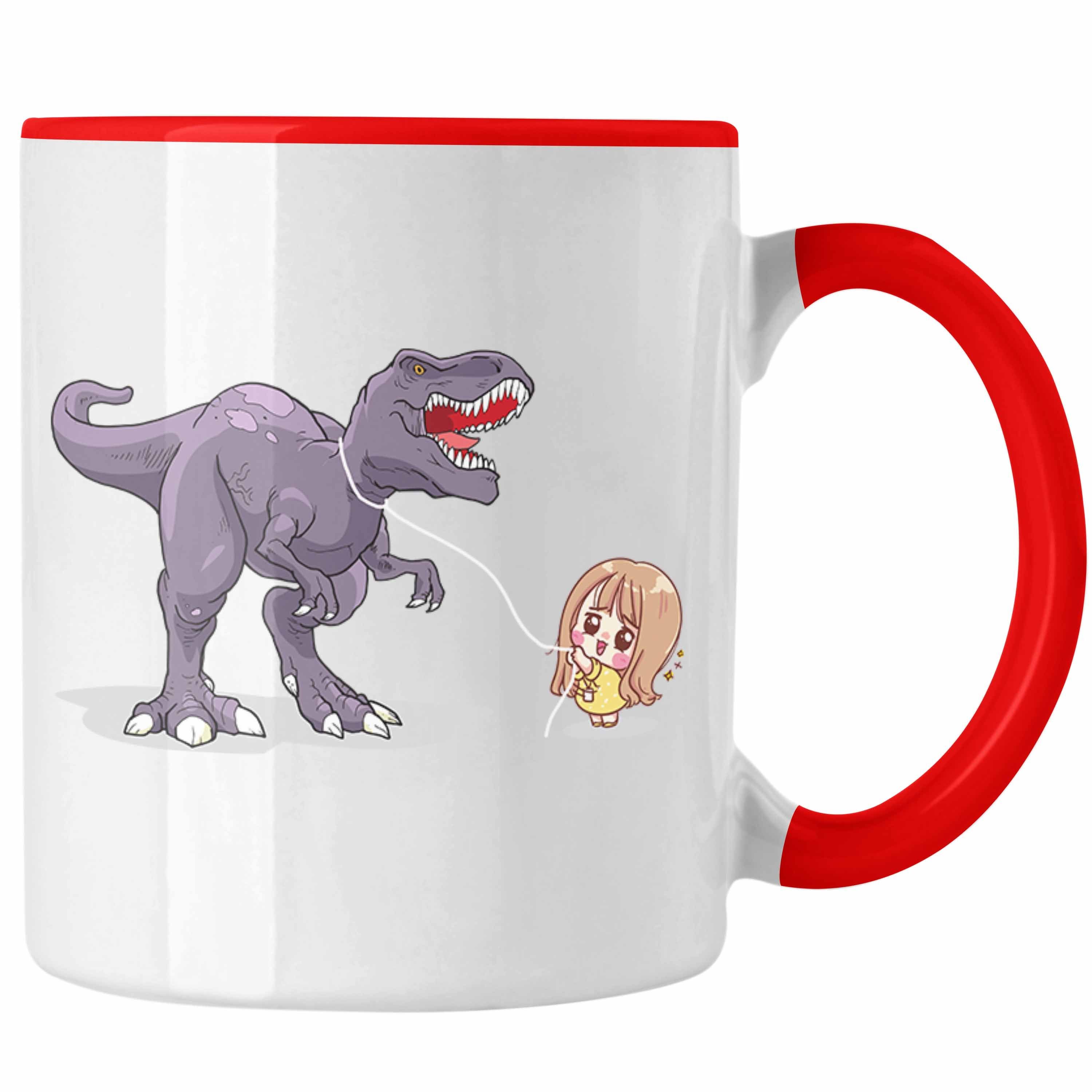 Trendation Tasse Trendation - Coole Tasse für Dinofans Dinosaurier Geschenkidee Mädchen Geschenke Lustig Rot