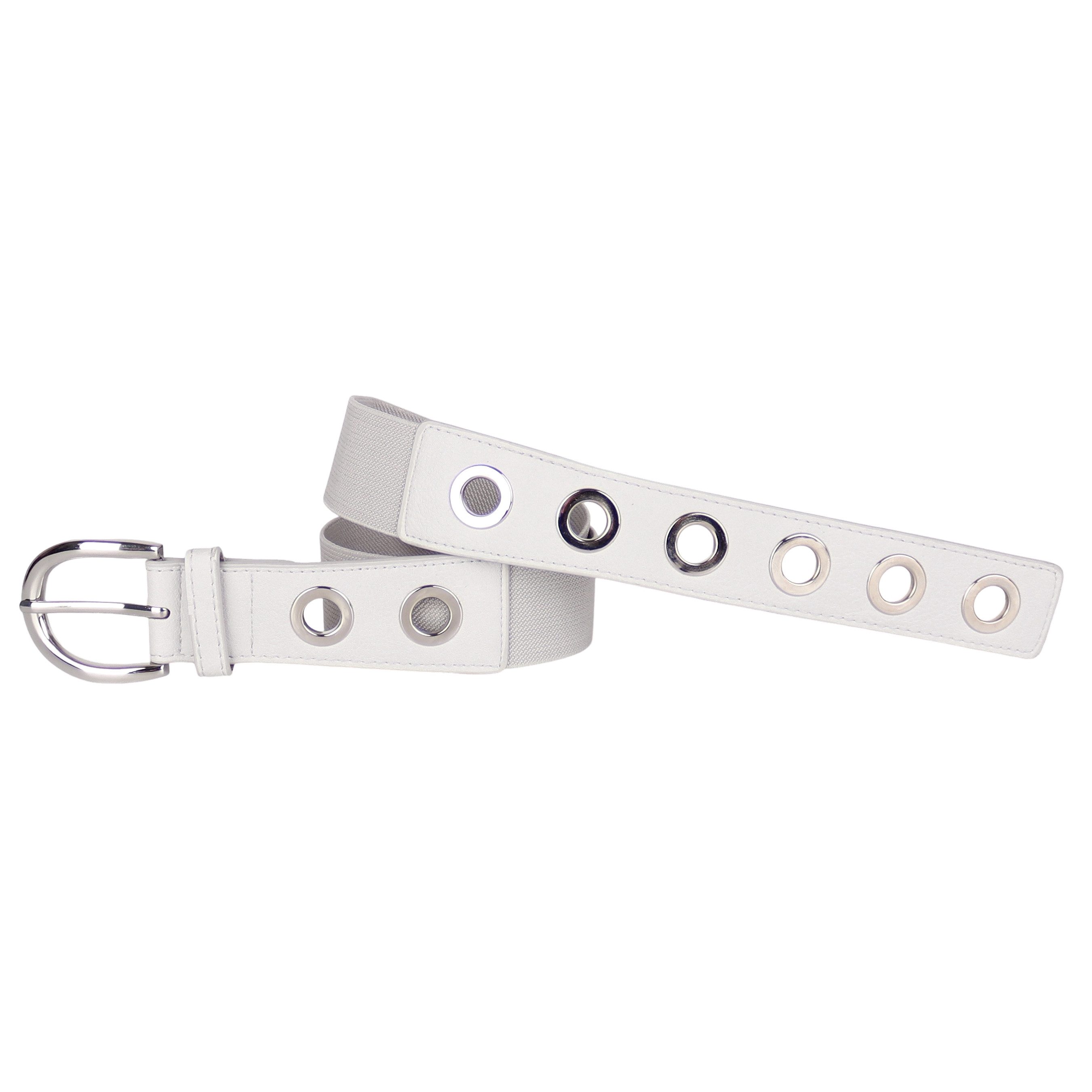MIRROSI Stretchgürtel Elastischer Stoffgürtel mit stilvollen Metallösen (ca.4cm Breit) Dehnbarer Nietengürtel in Einheitsgröße (passend für ca. 80–110 cm)