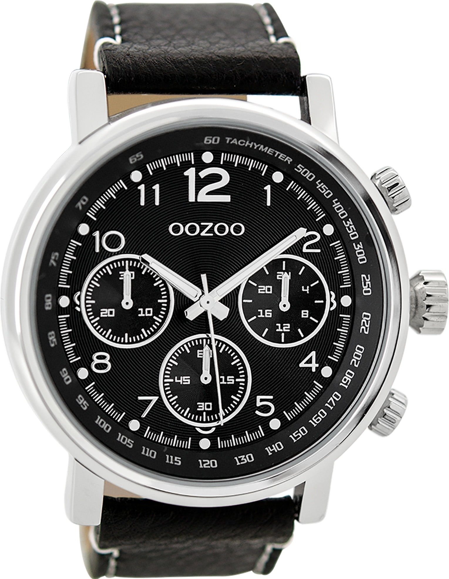 Lederarmband, Herrenuhr Quarzuhr rund, groß Armbanduhr Analog, Casual-Style 48mm) Herren Oozoo extra OOZOO (ca. schwarz