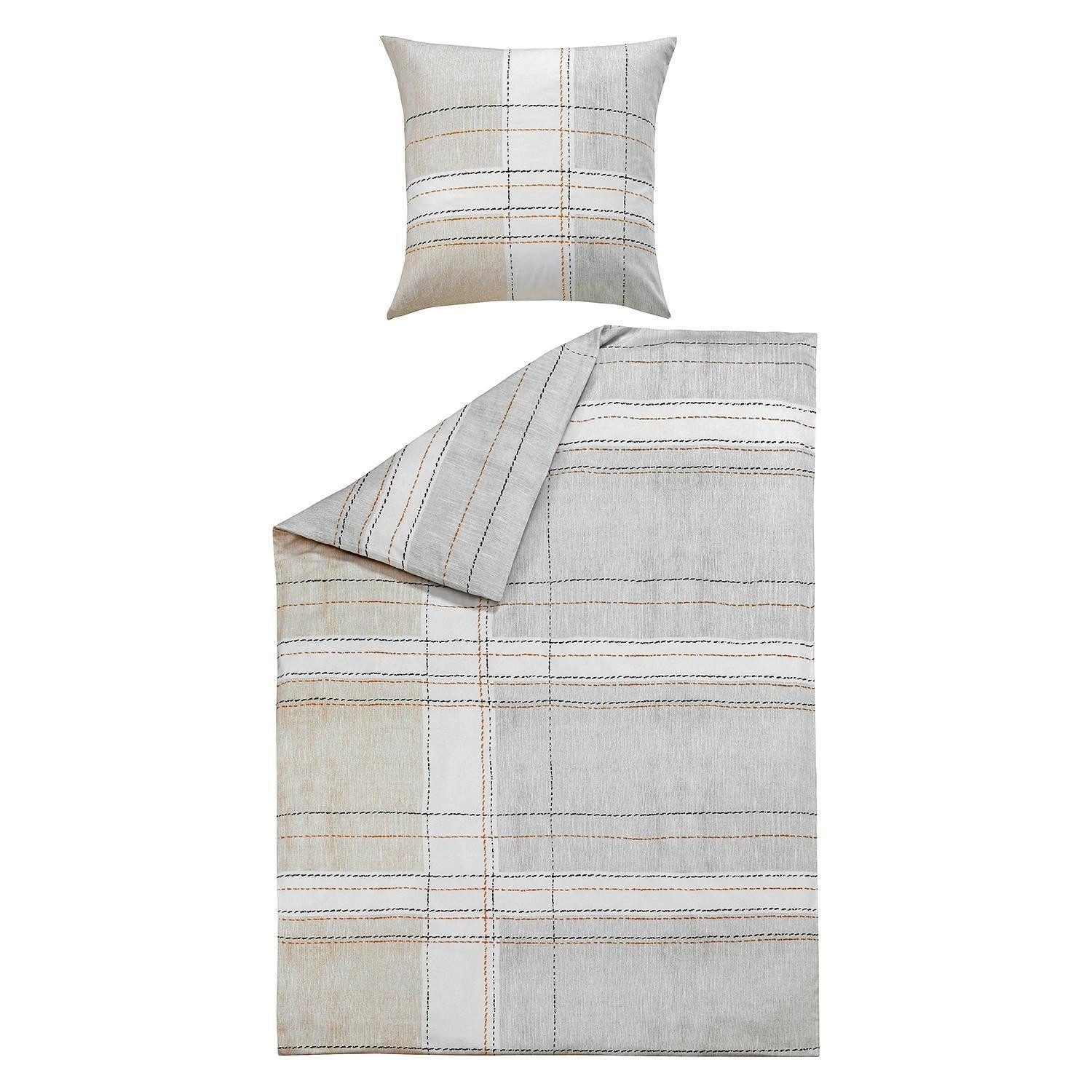 casa NOVA Bettwäsche VALERIA, 135 x 200 cm, Silbergrau, Weiß, Braun, Satin, 1 teilig, 100% Baumwolle