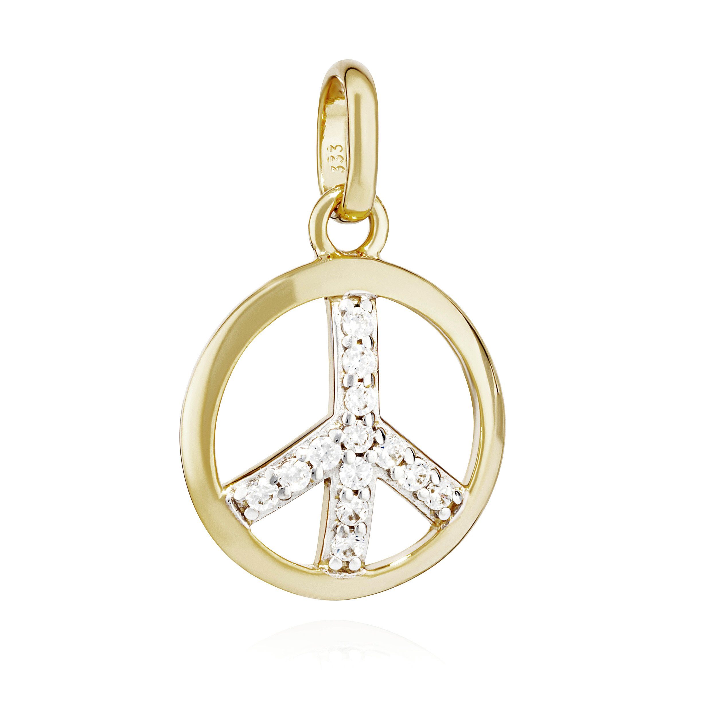 NKlaus Kettenanhänger Kettenanhänger Peace Symbol 333 Gelb Gold 8 Kt 11mm Zirkonia weiß Dame