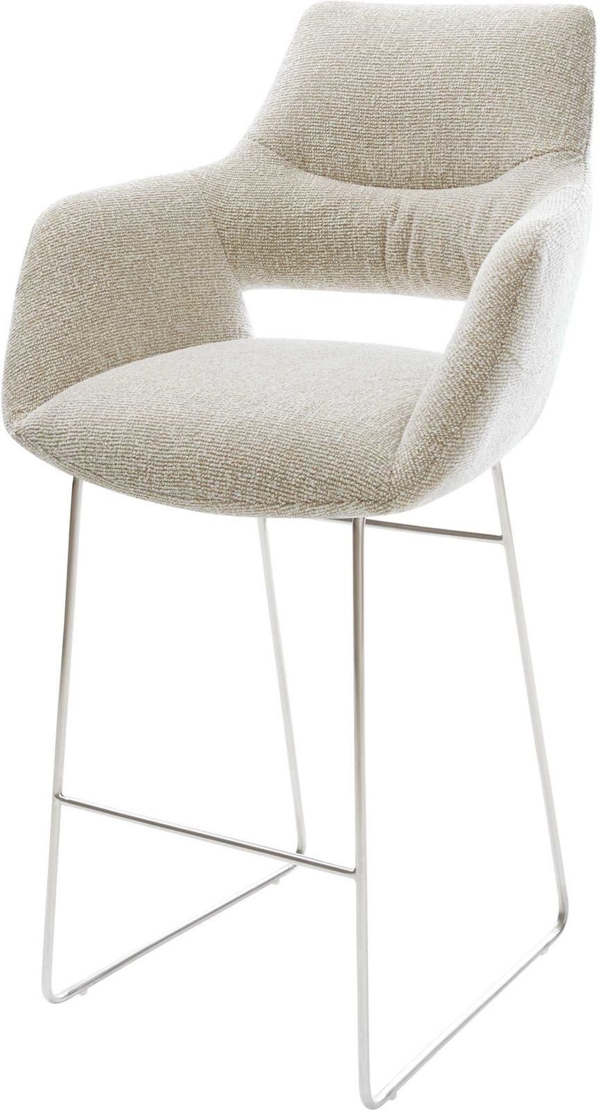 DELIFE Barhocker Yago-Flex, Kufengestell Edelstahl Silberfarben Webstoff Soft Beige Taschenfederke