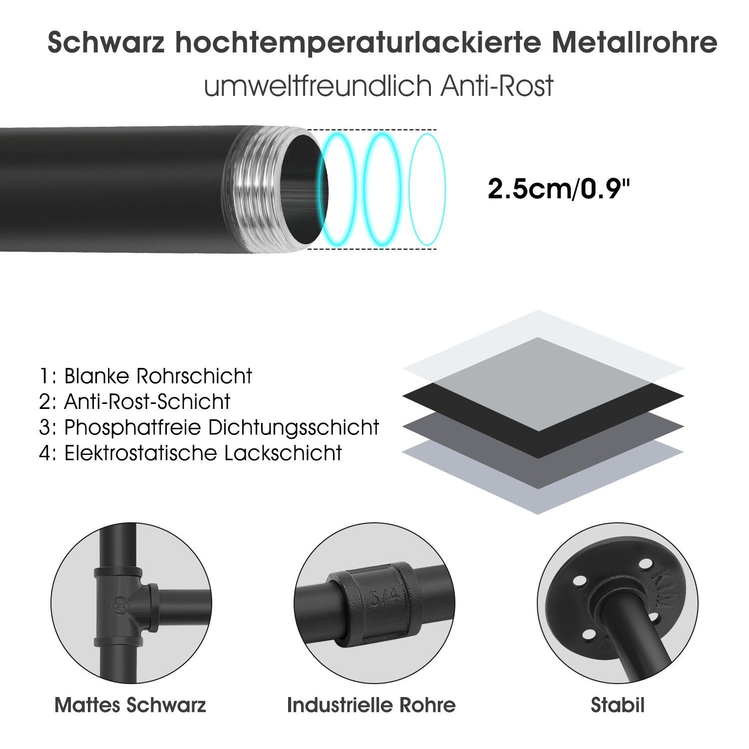 die Industrial-Design für 100cm schwarz Wandmontage, Metall im Kleiderstange Kleiderstange Wand, Kleiderstange LETGOSPT Kleiderständer