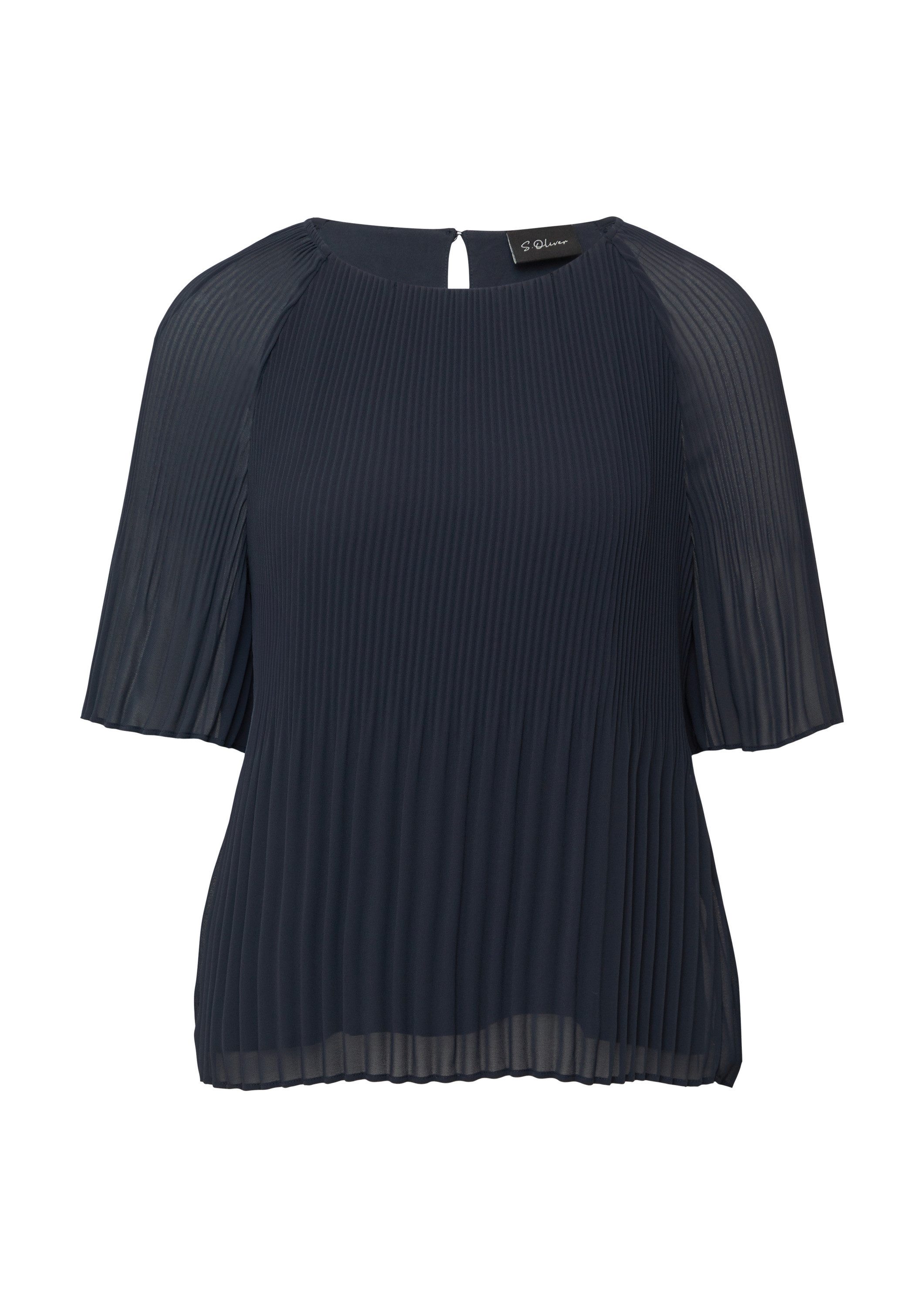 s.Oliver Kurzarmbluse Bluse Plissierte Chiffonbluse mit kurzen Ragalanärmeln