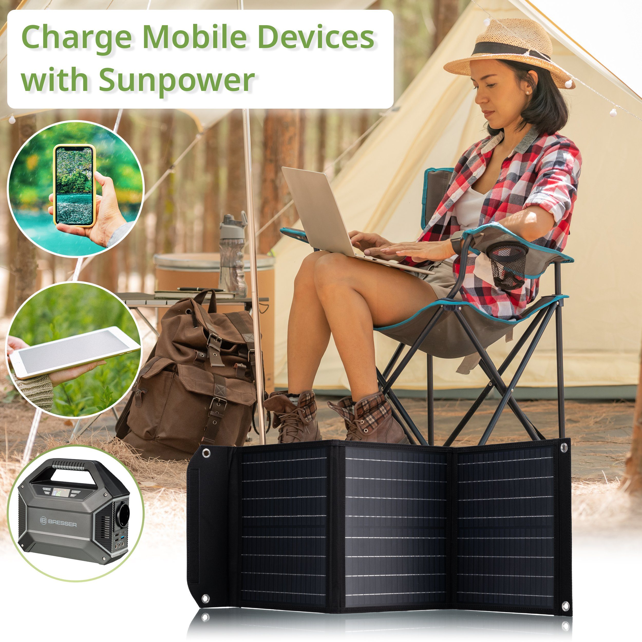 BRESSER BRESSER Mobile Solar Charger 40 Watt with USB and DC Connection Solar Charger