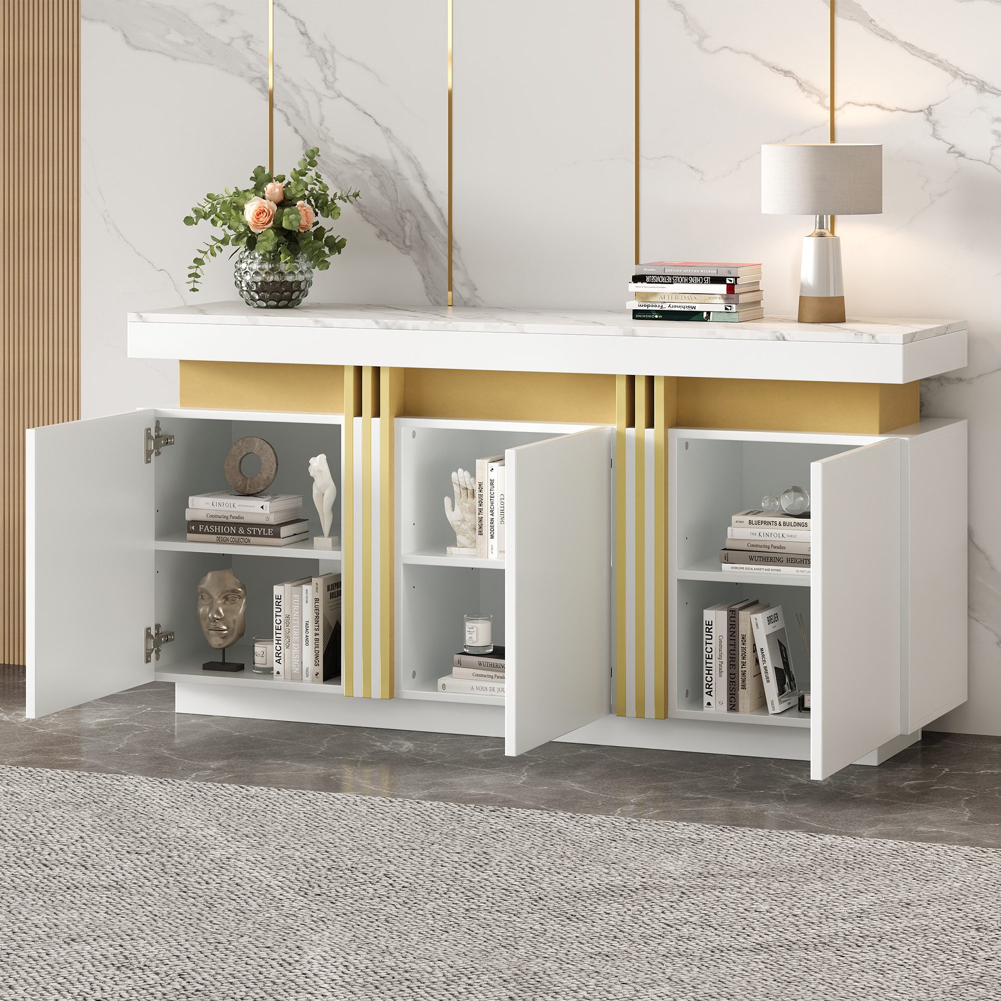 STILVORA Sideboard Esszimmerschrank Buffetschrank mit verstellbaren Trennwänden (Wohnzimmerschrank, Küchenmöbel, Kommode, Anrichte, 1 St., 3 Türen), mit verstellbaren Trennwänden