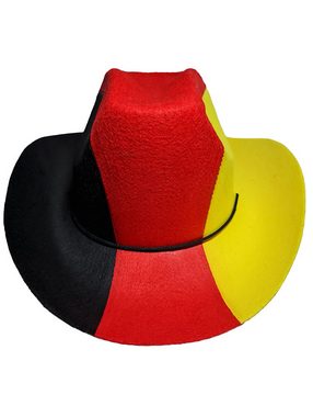 Karneval-Klamotten Kostüm Deutschland Hut mit Hosenträger schwarz rot gold, Weltmeisterschaft WM EM Fan Artikel Fußball Party