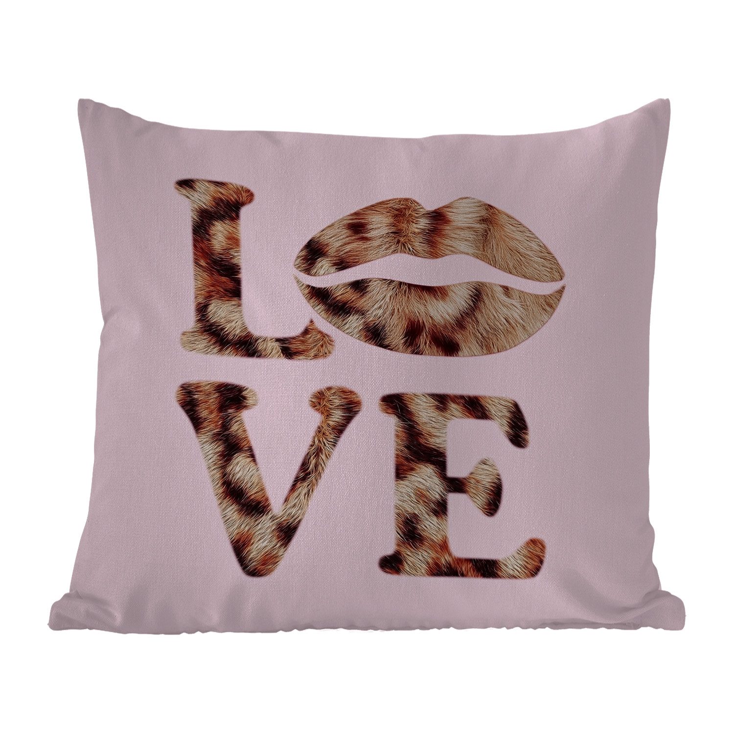 MuchoWow Dekokissen Text - Liebe - Panthermantel - Hellrosa, Kissenhülle für den Außenbereich, Outdoor, Kissen, 60x60 cm