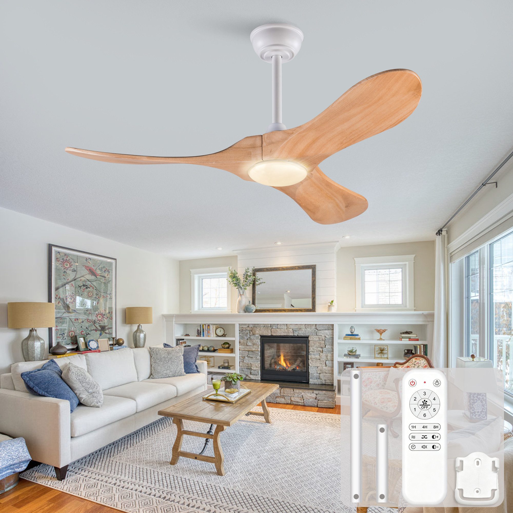 FELIXLEO Carbonheizlüfter Deckenventilator 70" mit Licht, Massivholz, DC-Motor, 3CCT, dimmbar