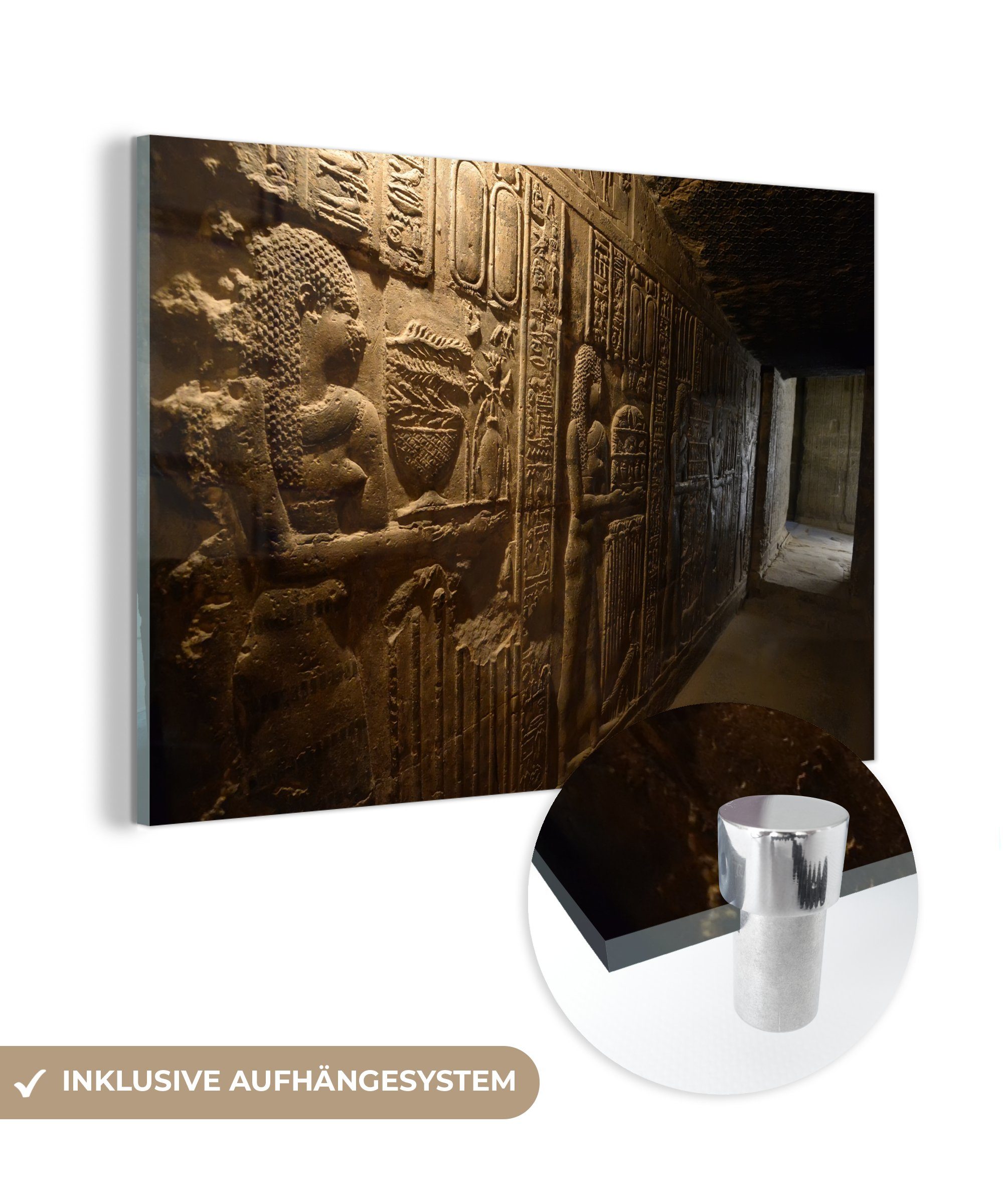 MuchoWow Acrylglasbild Korridor in einem ägyptischen Tempel, (1 St), Acrylglasbilder Wohnzimmer & Schlafzimmer