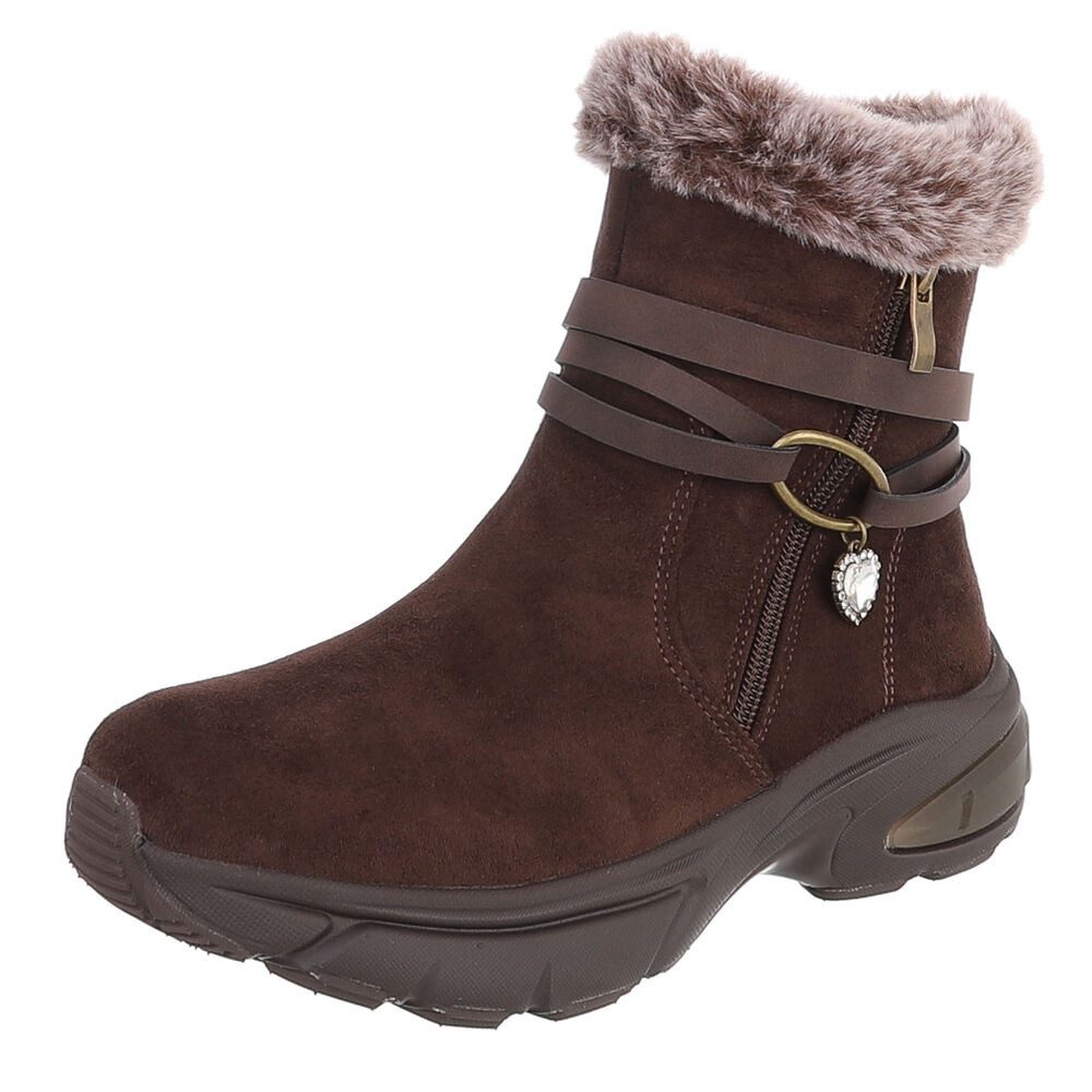 Ital-Design Damen Winterboot mit Reißverschluss und Futter Snowboots (92497415) Keilabsatz/Wedge Stiefeletten in Braun