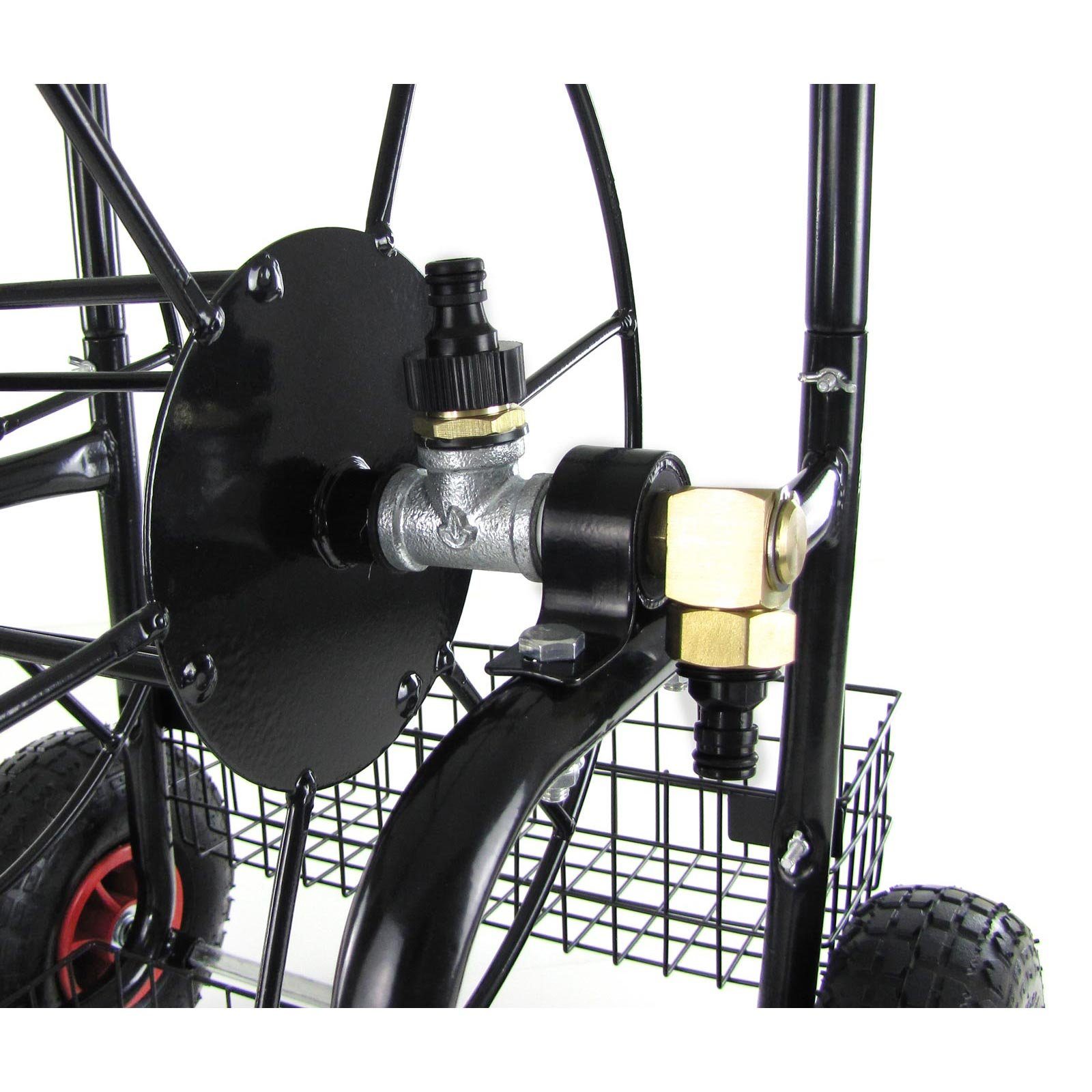 RAMROXX Schlauchwagen Schlauch Handwagen Schwarz mit Ablagekörbe bis 60m Gartenschlauch