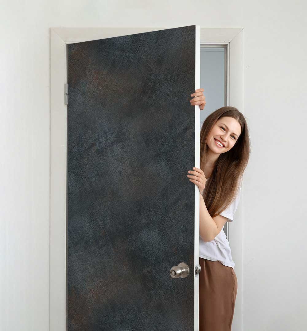 MyMaxxi Dekorationsfolie Türtapete Türposter Türfolie selbstklebend Stahl dunkel Türaufkleber, (Stahl dunkel, 1St.}, Klebefolie Tür aufgerollt), Selbstklebend