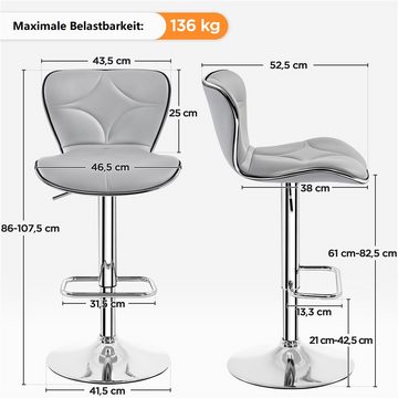 Yaheetech Barhocker (2er), Höhenverstellbare Barstühle Sitzhöhe 61 cm - 82,5 cm Sitzhocker