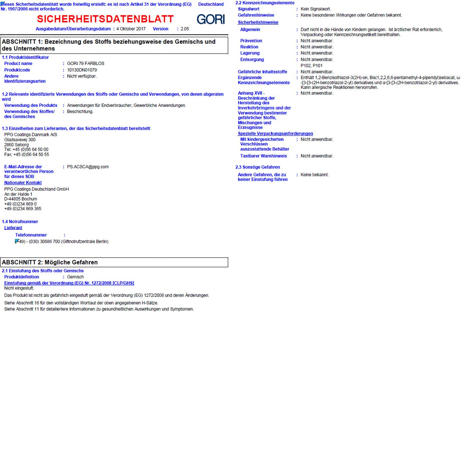 GORI Holzschutzlasur 79 FARBLOS - 2.5 LTR