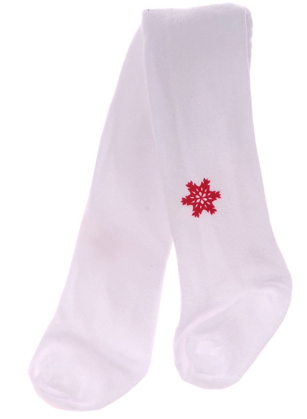 La Bortini Strumpfhose Strumpfhose für Babys und Kinder in Weiß mit roten Schneeflöckchen elastisch, weich, 44 50 56 62 68 74 80 86 92 98 104