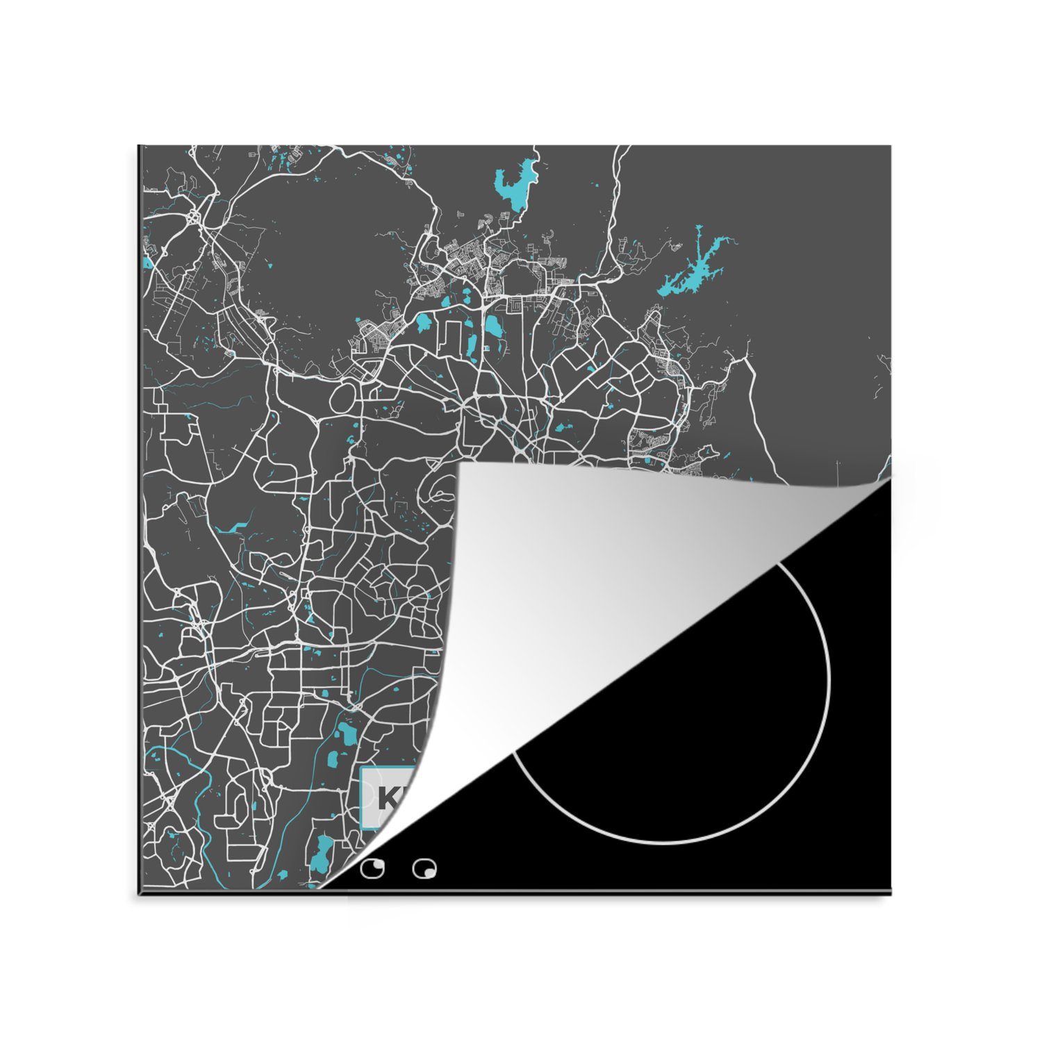 Beliebter Klassiker MuchoWow Herdblende-/Abdeckplatte Kuala für - - küche (1 cm, Karte Karte, Ceranfeldabdeckung, Lumpur Blau - Arbeitsplatte tlg), - 78x78 Vinyl, Stadtplan