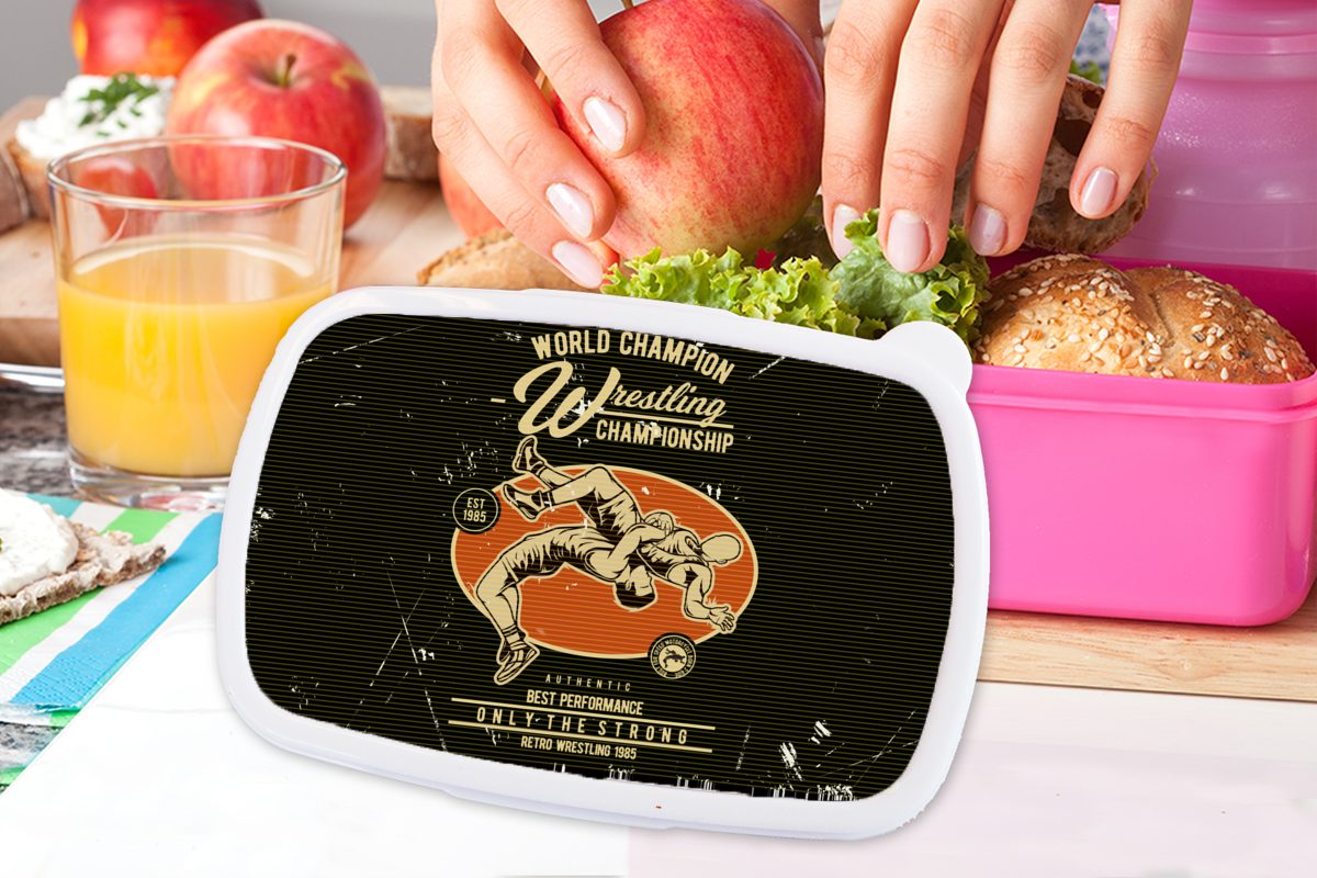 MuchoWow Lunchbox Erwachsene, - Snackbox, Mädchen, (2-tlg), Jahrgang Kinder, Kunststoff, rosa Brotdose für Ringen Sport, Kunststoff - Brotbox