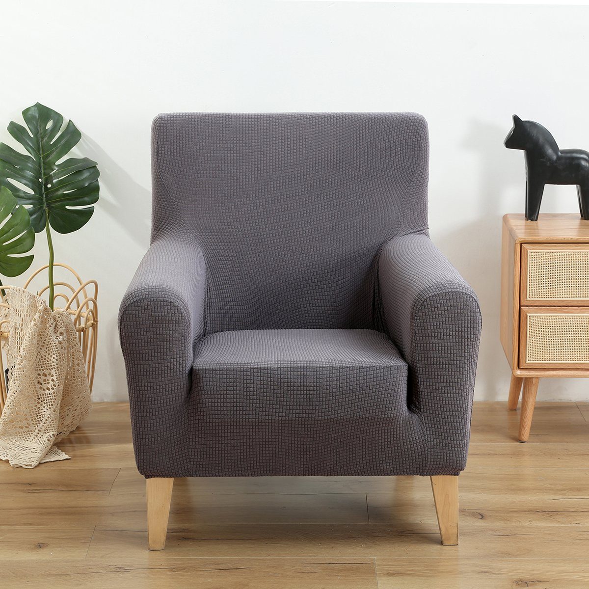 Sofahusse Stretch, Spandex, wasserdicht, für Holz Einzel Sessel Home Decoration, Sunicol Hellgrau
