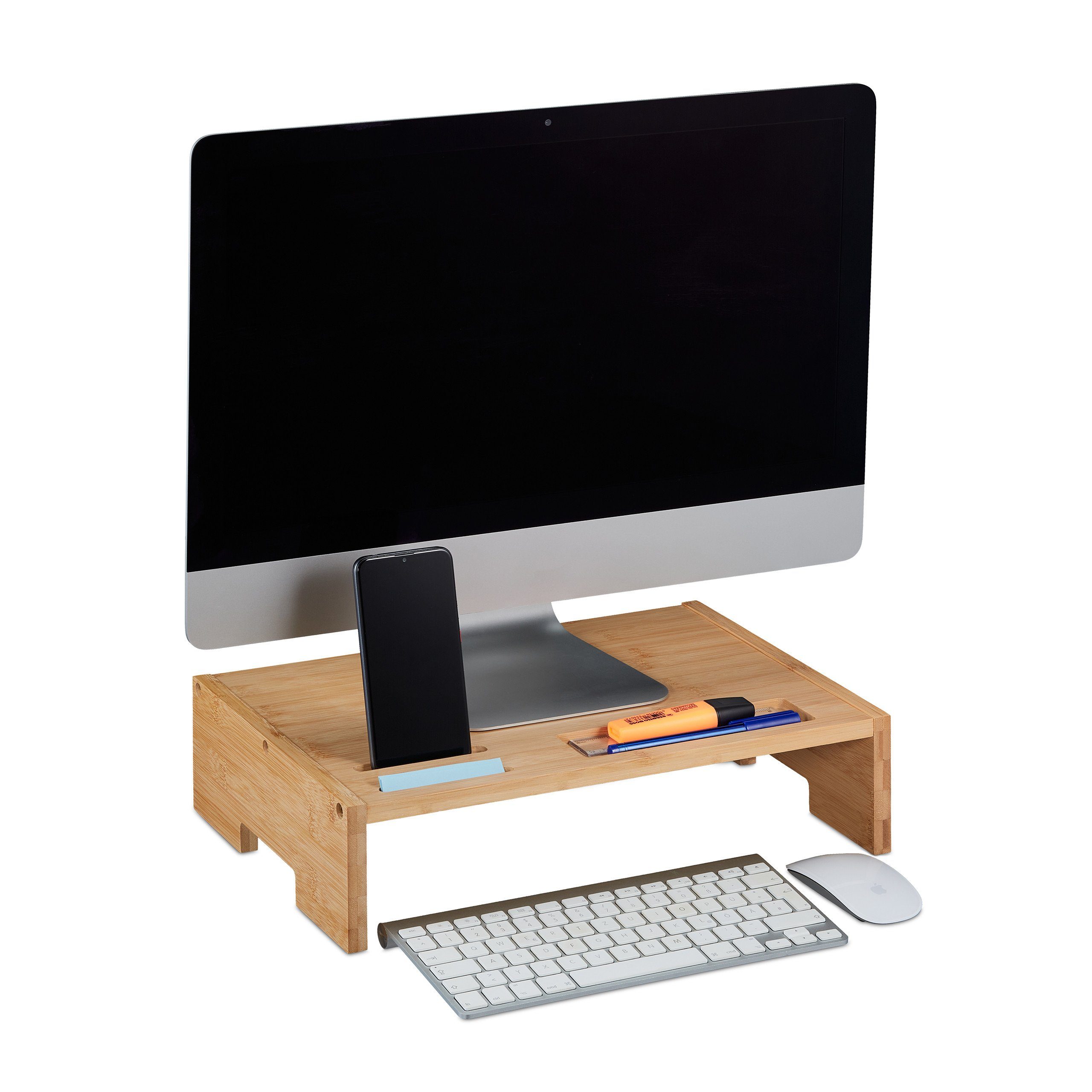 relaxdays Monitorständer aus Bambus, (1-tlg)