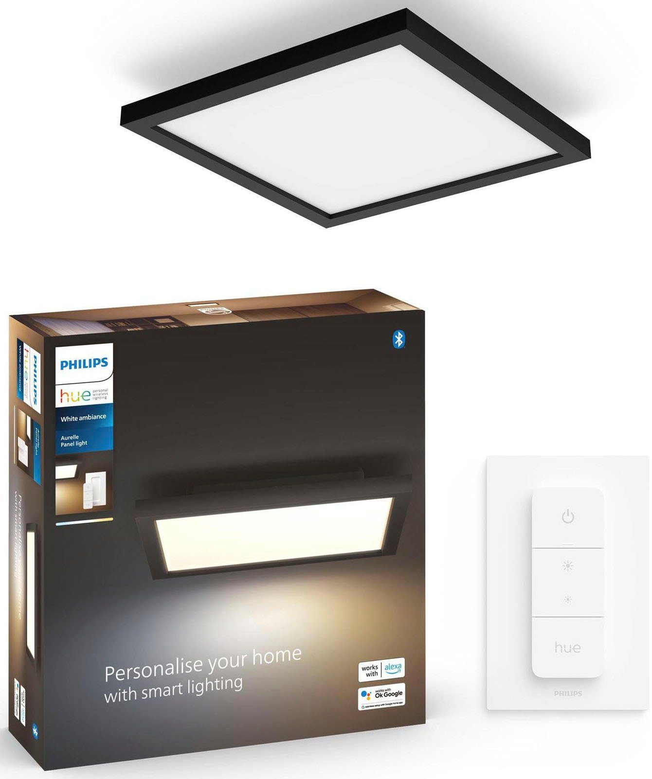 Philips Hue LED Deckenleuchte Aurelle, Bluetooth, Dimmfunktion, LED fest integriert, warmweiß - kaltweiß, mit Dimmschalter