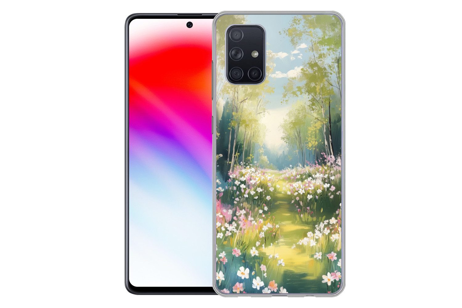 MuchoWow Handyhülle für Samsung Galaxy A51 Wald - Malerei - Farbenfroh, Smartphone-Bumper, Print, Handy Schutzhülle Dünn