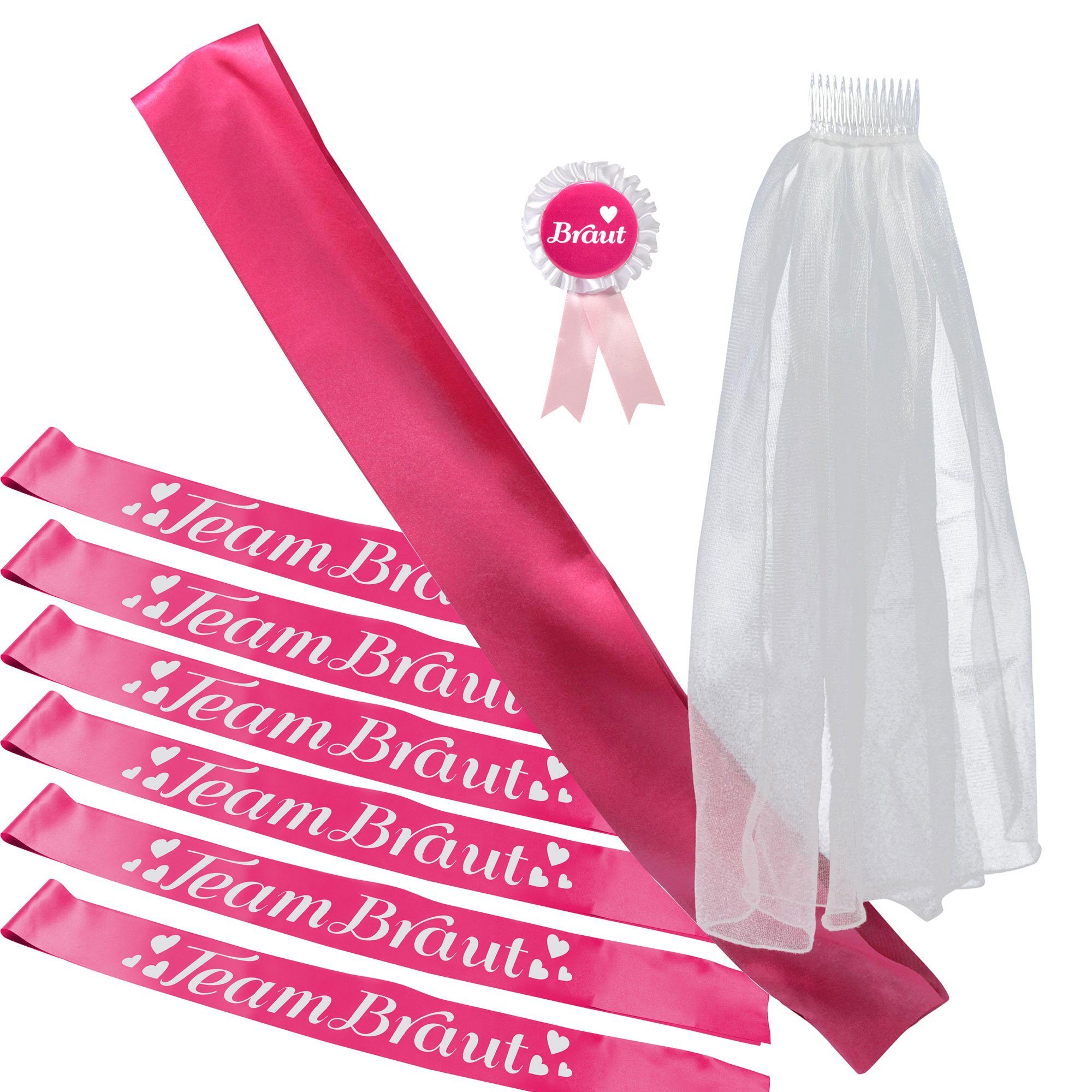 Frau WUNDERVoll Papierdekoration JGA Gruppenset Schärpe Premium für Braut und 6 Freundinnen
