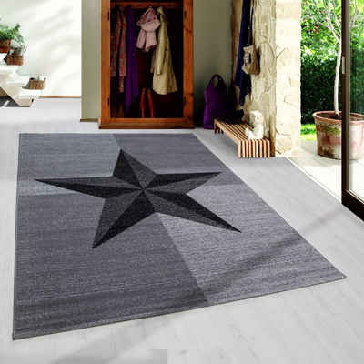 Designteppich Sterne-Design, SIMPEX24, Läufer, Höhe: 6 mm, Modern Kurzflor Teppich Wohnzimmer Stern Design Schwarz-Pflegeleicht