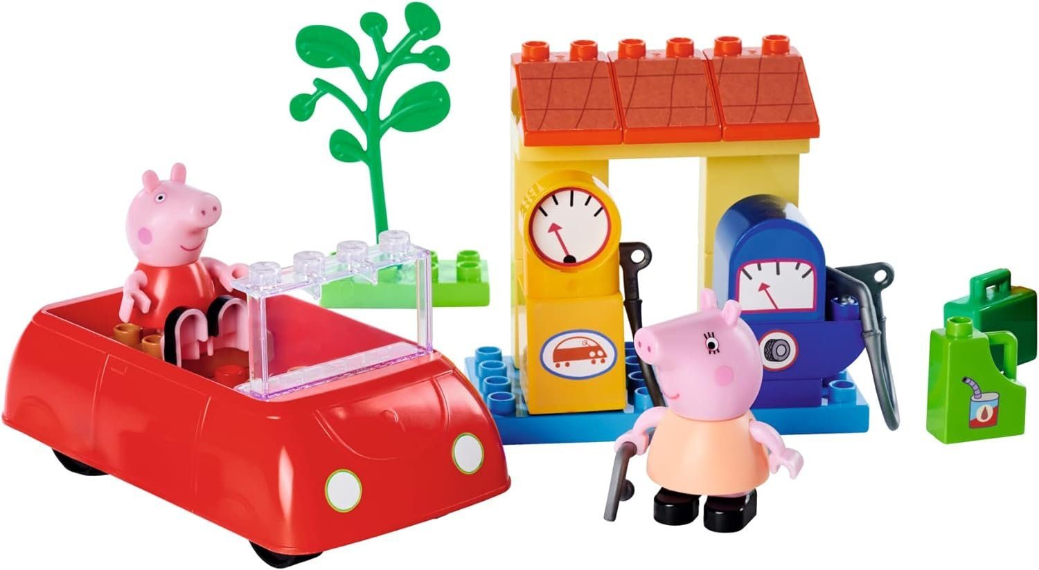 Set Tankstelle und Spielfiguren, Wutz 2 Peppa und Figuren Tankstelle mit Peppa 2 Klemmbaustein-Set Auto, Pig Auto, Lernspielzeug