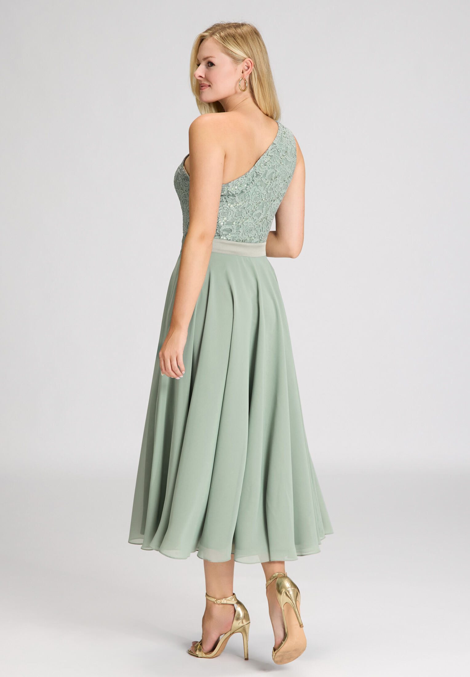 SWING Cocktailkleid - One Shoulder Midi Kleid aus Material Mix Taillierte P günstig online kaufen
