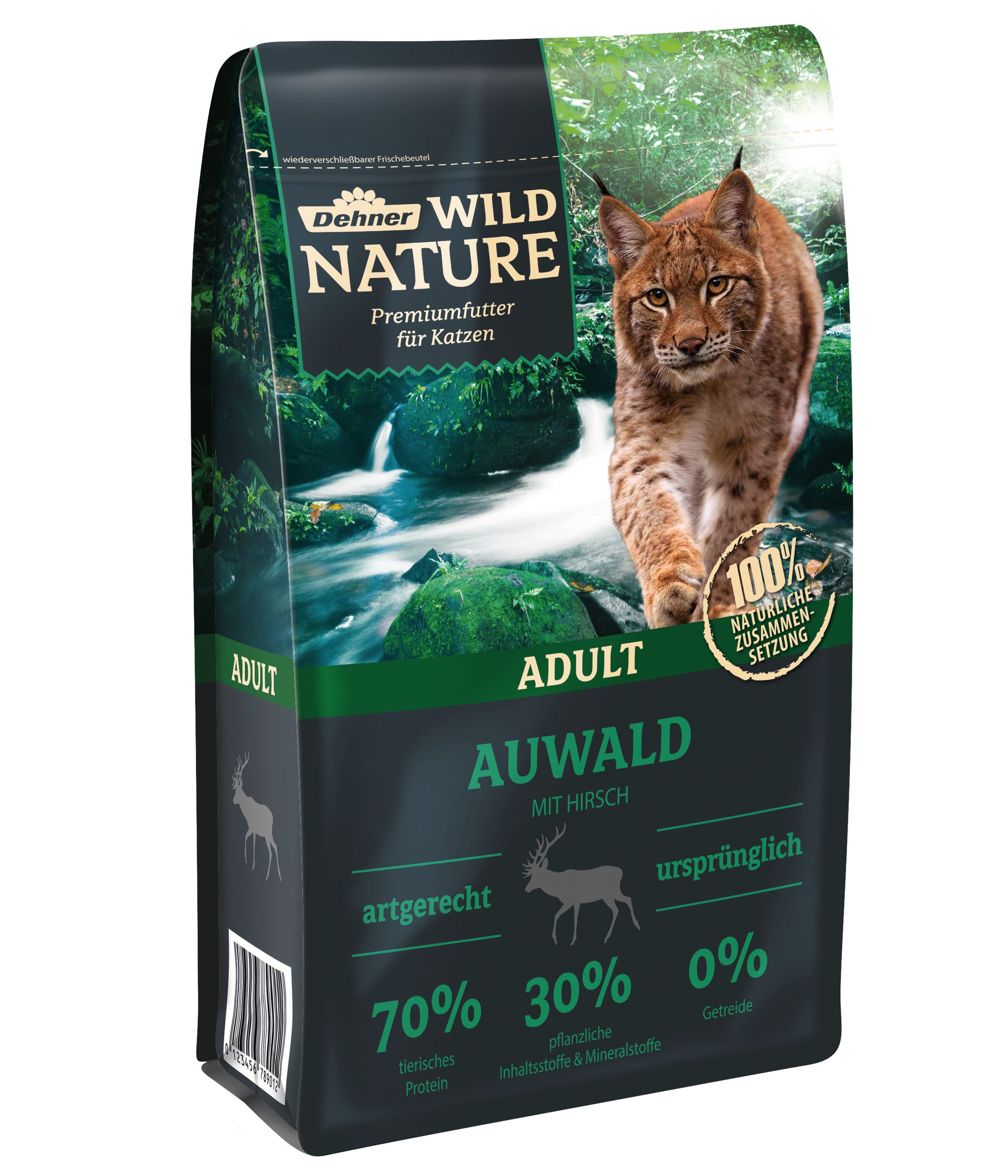 Dehner Wild Nature Auwald Adult Hirsch, 1.5 kg Hirsch, 1500g, Trockenfutter für ausgewachsene Katzen, getreidefrei