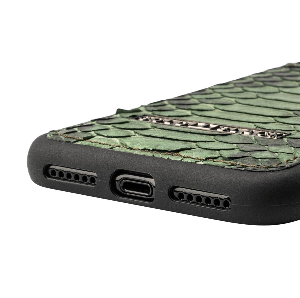 GOLDBLACK Handyhülle GOLDBLACK iPHONE 11 PRO LEDERHÜLLE PYTHON GRASGRÜN