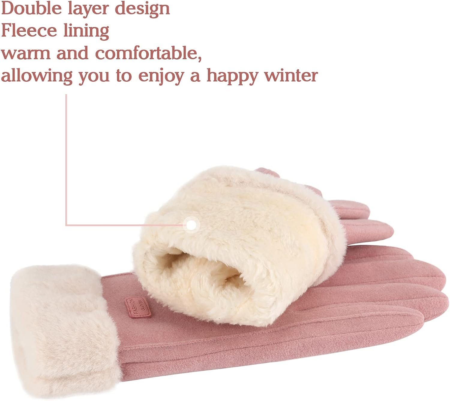 A0503 winddicht, warm Alster Warme Fleece, mit elegant, Herz Handschuhe, hält Herz Rosa Damen Kunstfell, Alster Fleecehandschuhe