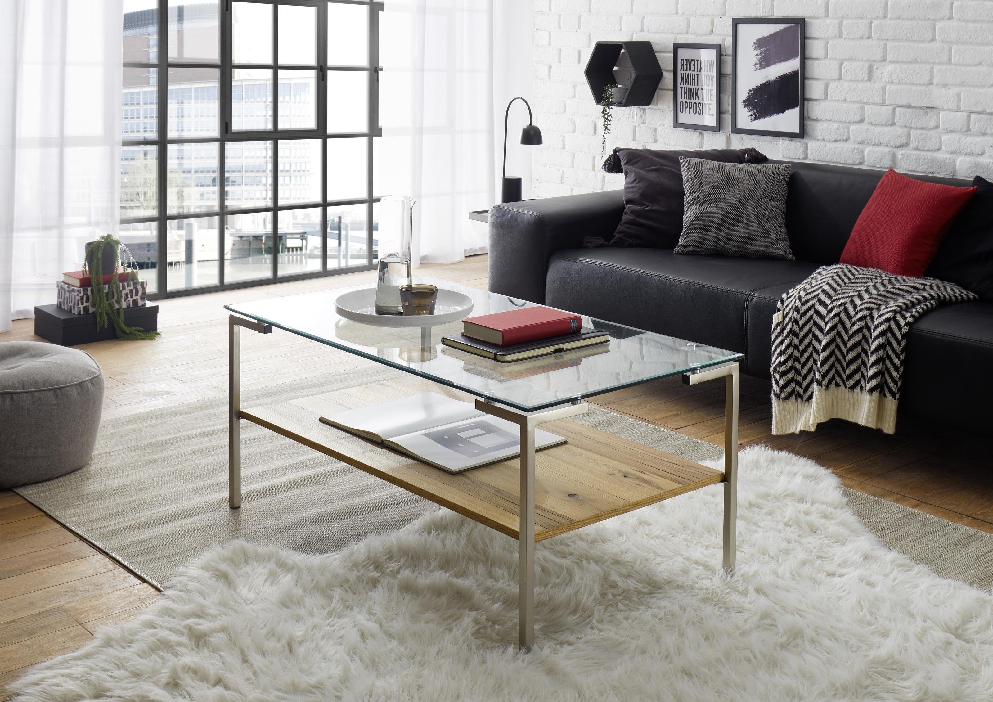 MCA furniture Couchtisch aus Glas, Metall in holzfarben (BxHxT: 110x46x60 c günstig online kaufen