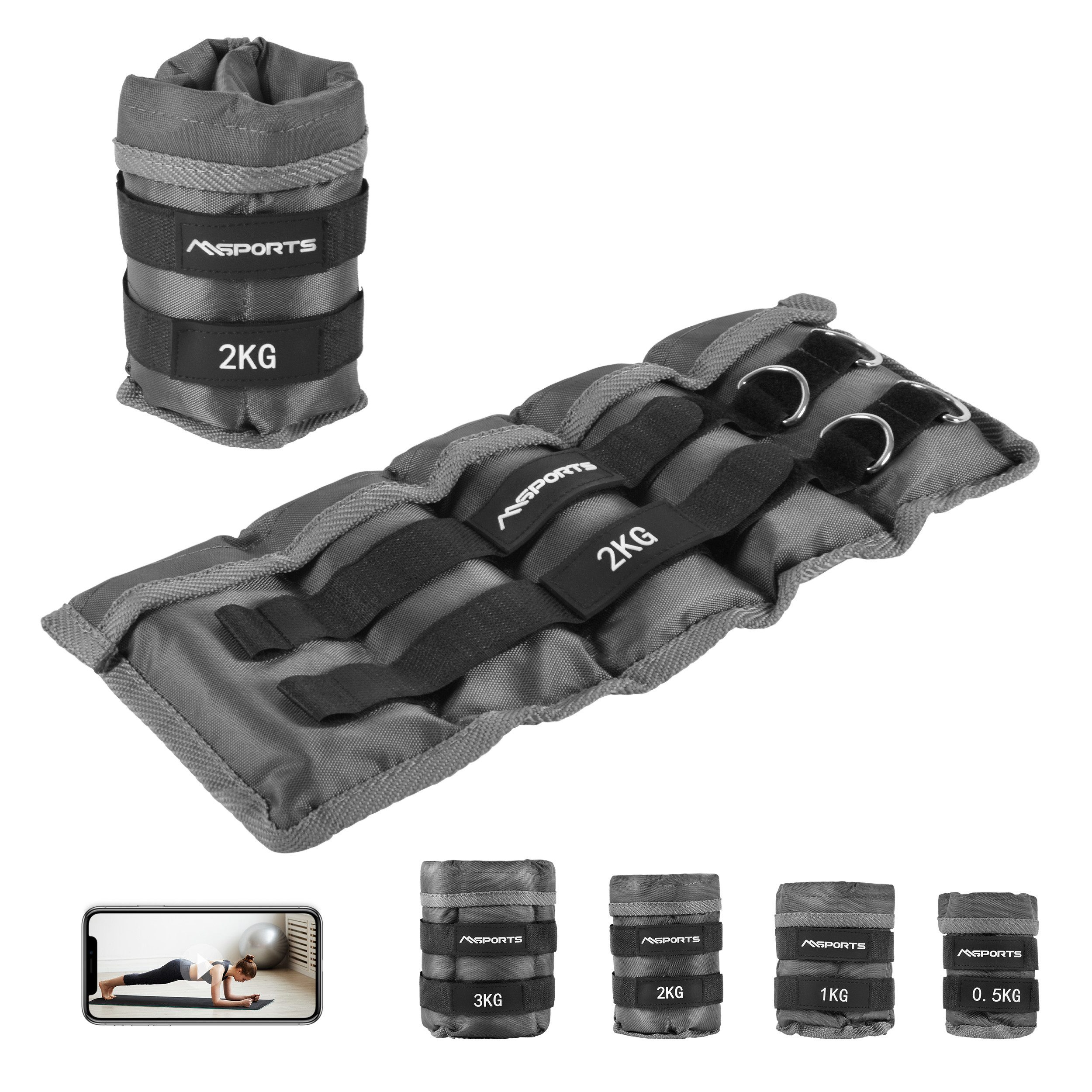 MSports® Gewichtsmanschette Gewichtsmanschetten Professional -einstellbar- Paar von 0,5 - 3 kg
