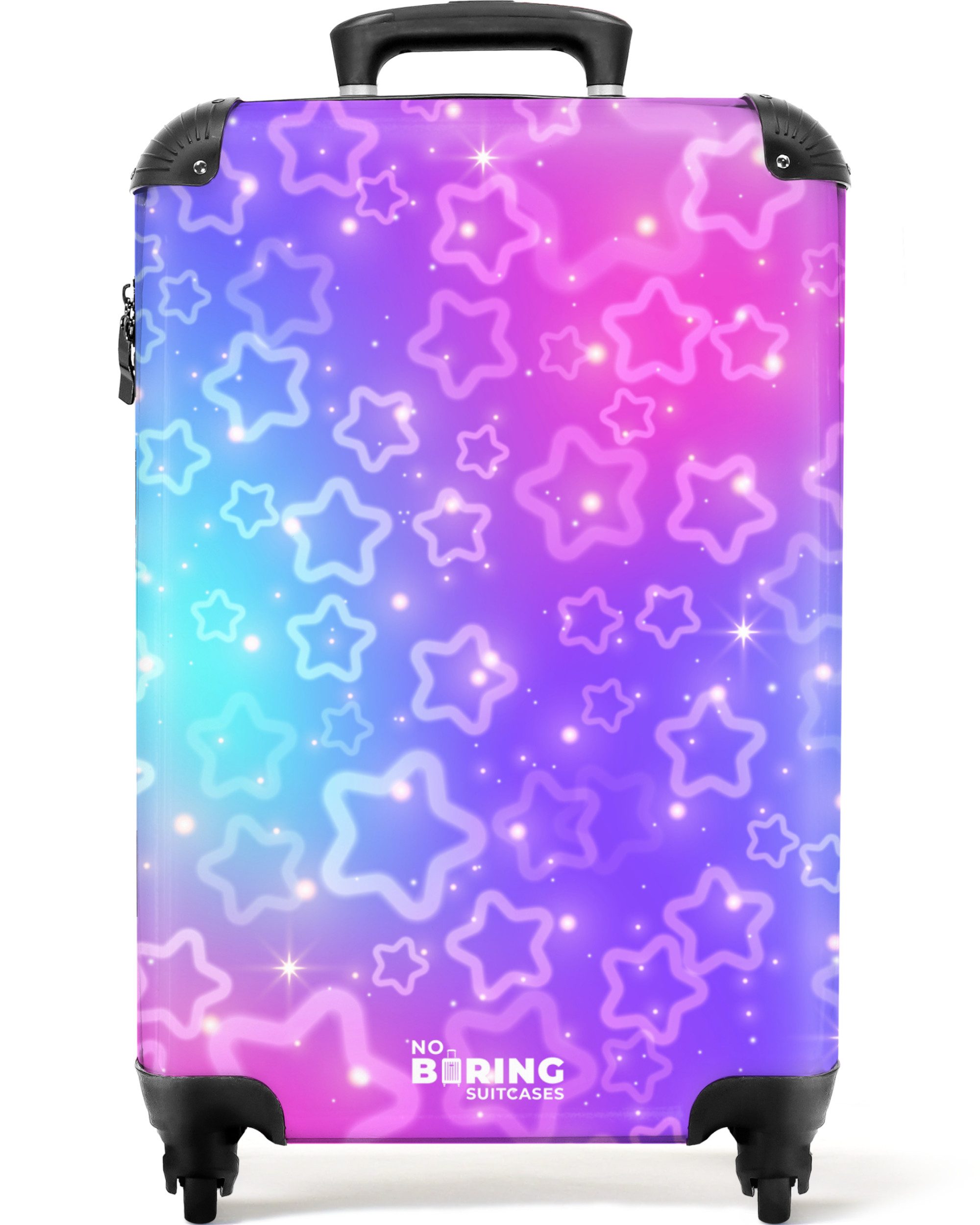 NoBoringSuitcases.com© Kinderkoffer Funkelnde Sterne auf buntem Hintergrund 55x35x20cm, 4 Rollen, Reisetasche mit Rollen, Koffer Handgepäck Flugzeug