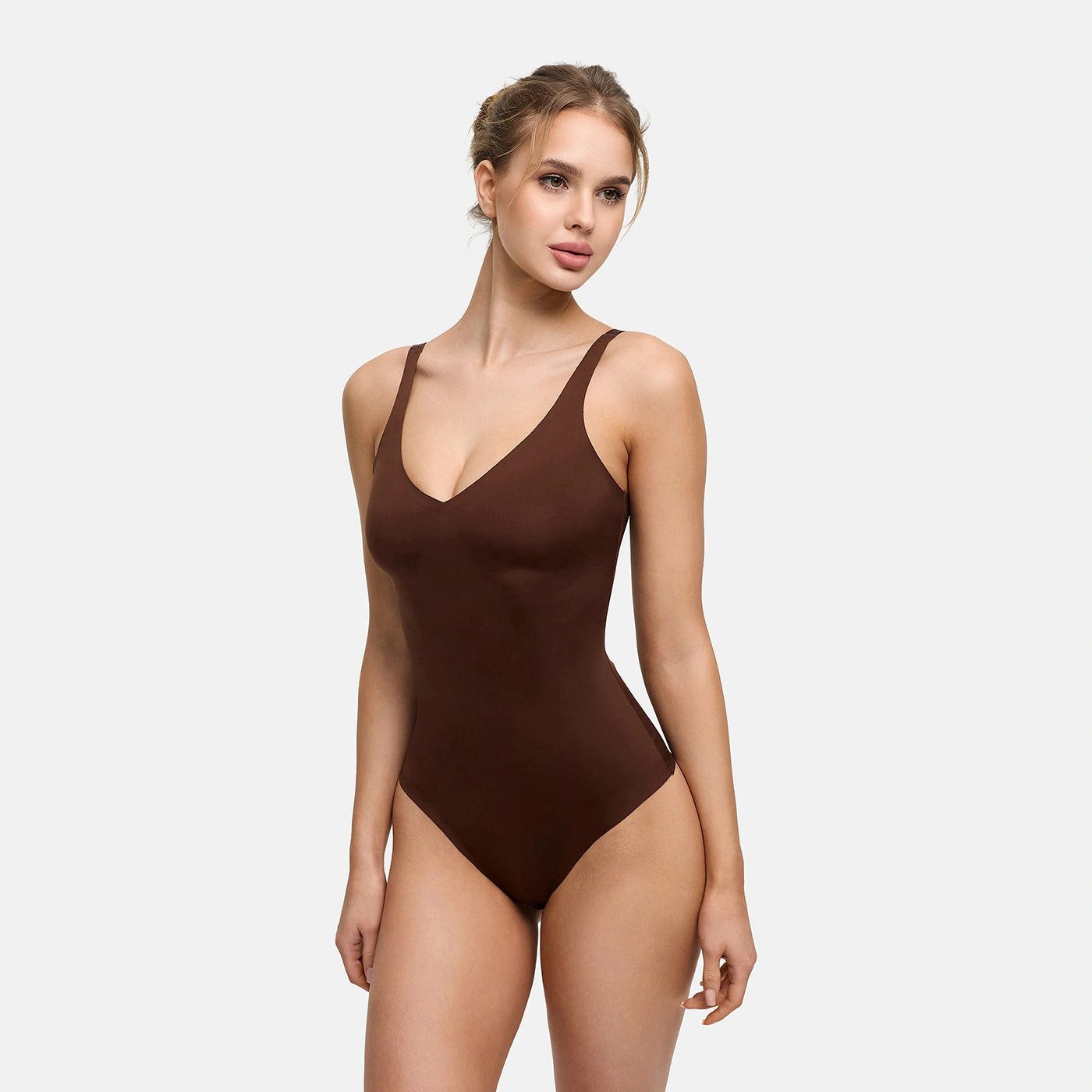 cfab (creamy fabrics) Miederbody Shiny Sculpting String-Body-Braun-XS (1-tlg) Figurformend