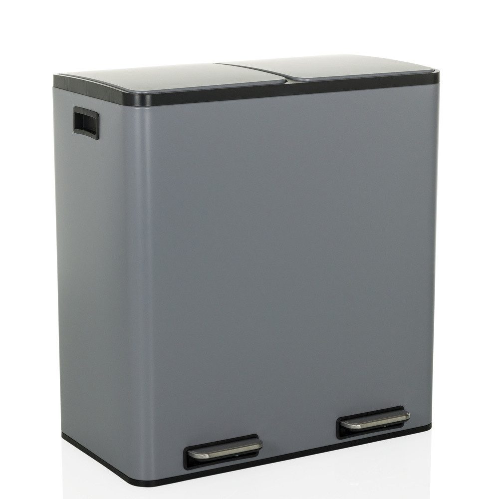 hjh OFFICE Mülleimer Mülleimer CLEAN XIII Stahlblech, 60 Liter, Mülltrennsystem Küche mit 2 Fächern (2 x 30L)