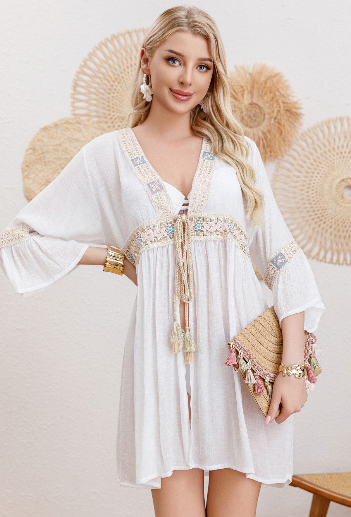 Vivi Idee Tunika Strandkleid Beach Cover Up leicht und luftig, Einheitgröße, A02742